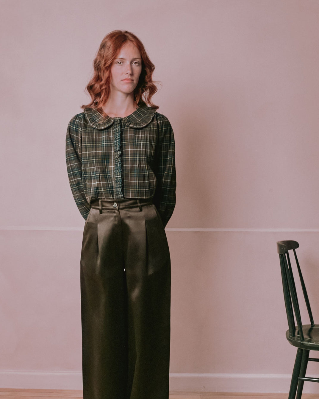 Blouse - Plissée carreaux marron
