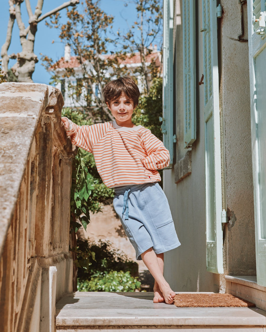 Sweat enfant rayures coton bio orange