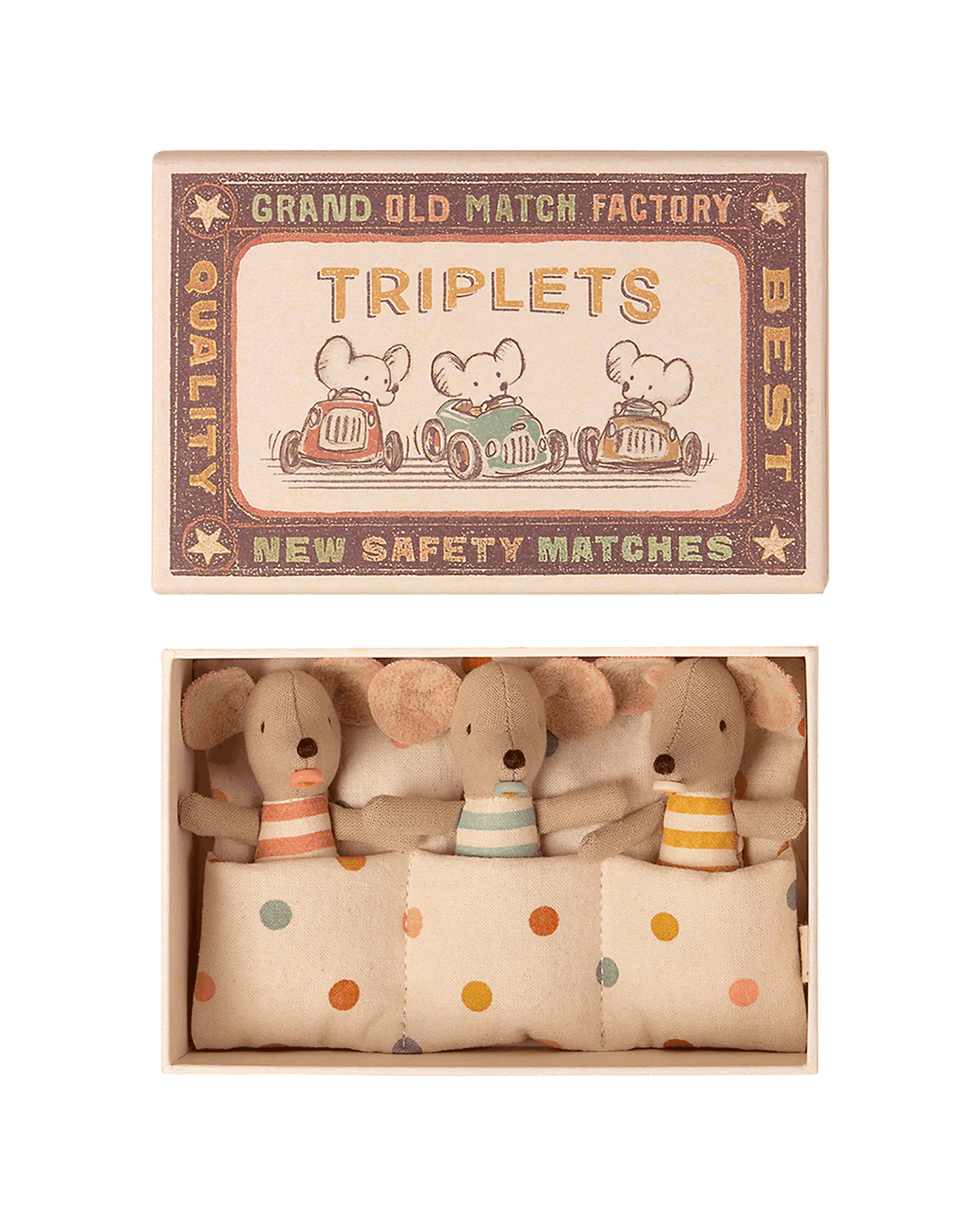 Souris triplées boite allumettes pois 8cm - Maileg