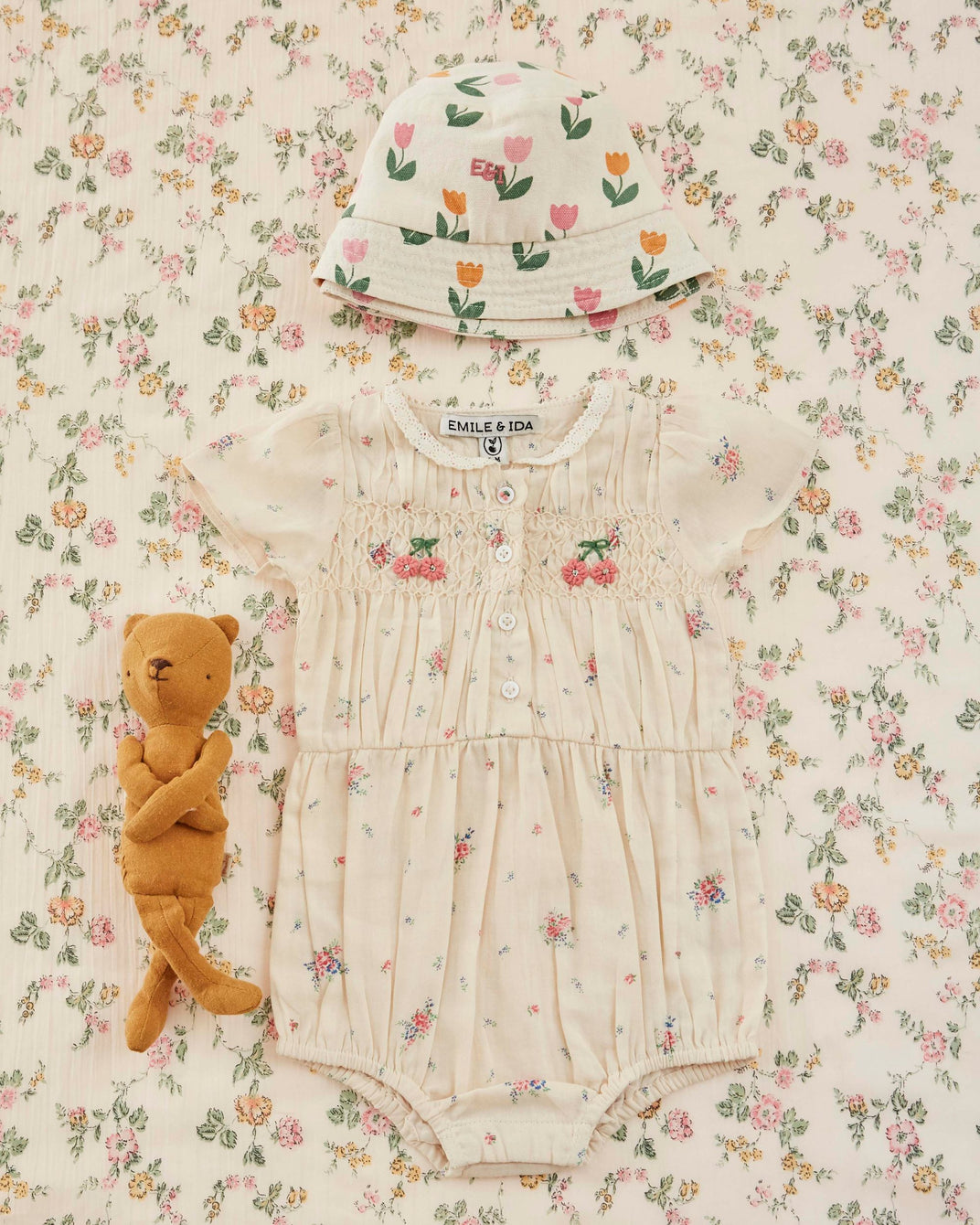 Combibloomer - Smocké fleuri écru