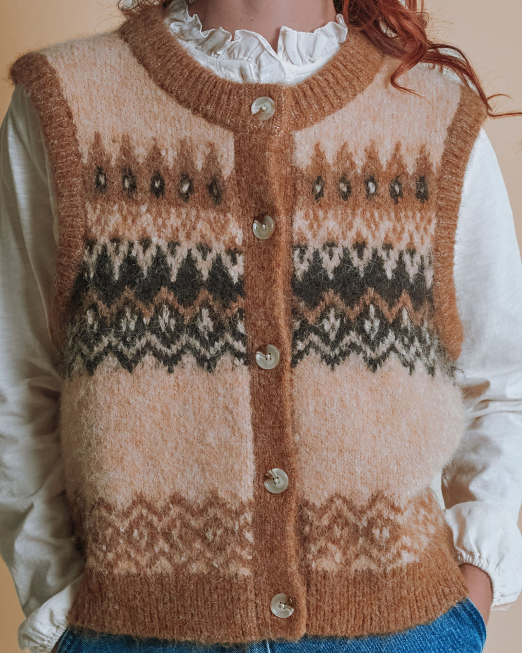 Cardigan sans manches - Jacquard beige