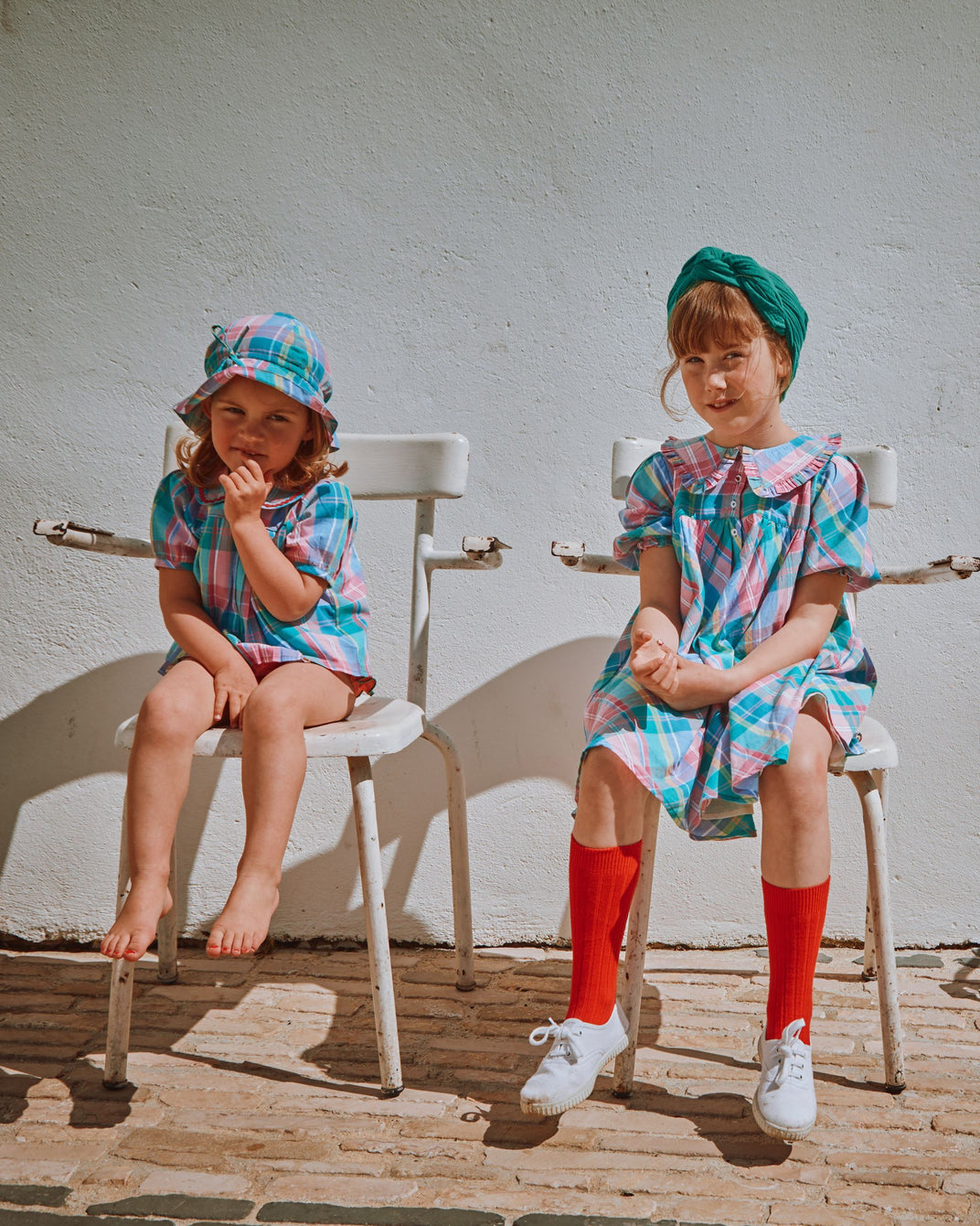 Multicolored madras check dress