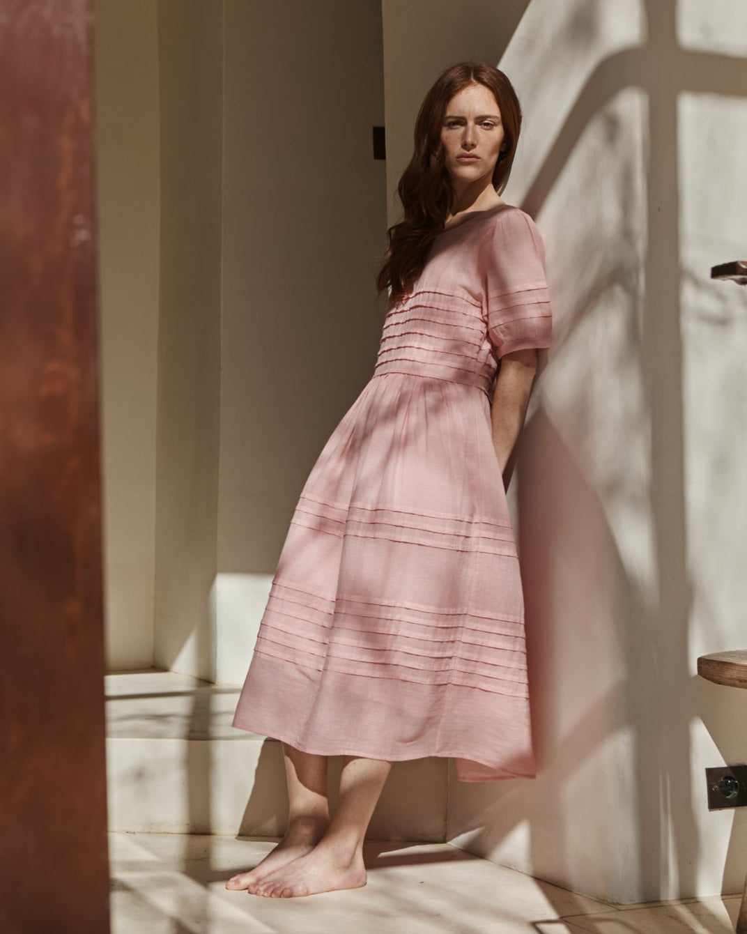 Robe longue - Plissée rose