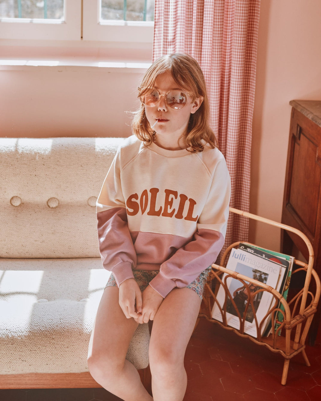 Sweat coton bio soleil bicolore lilas et écru