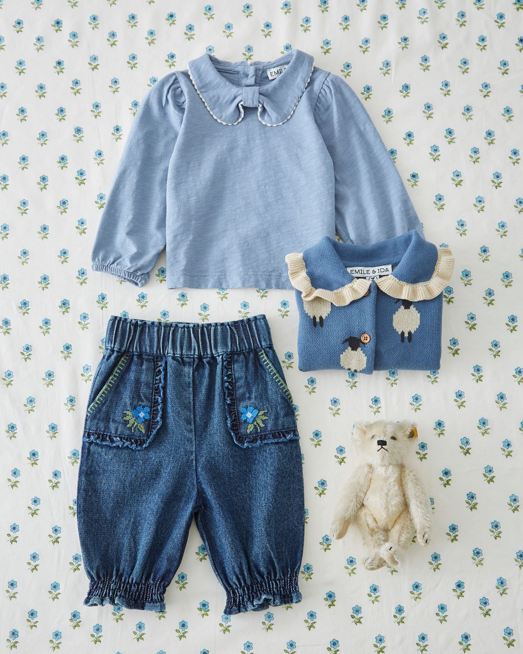 Pantalon bébé - Brodé denim bleu