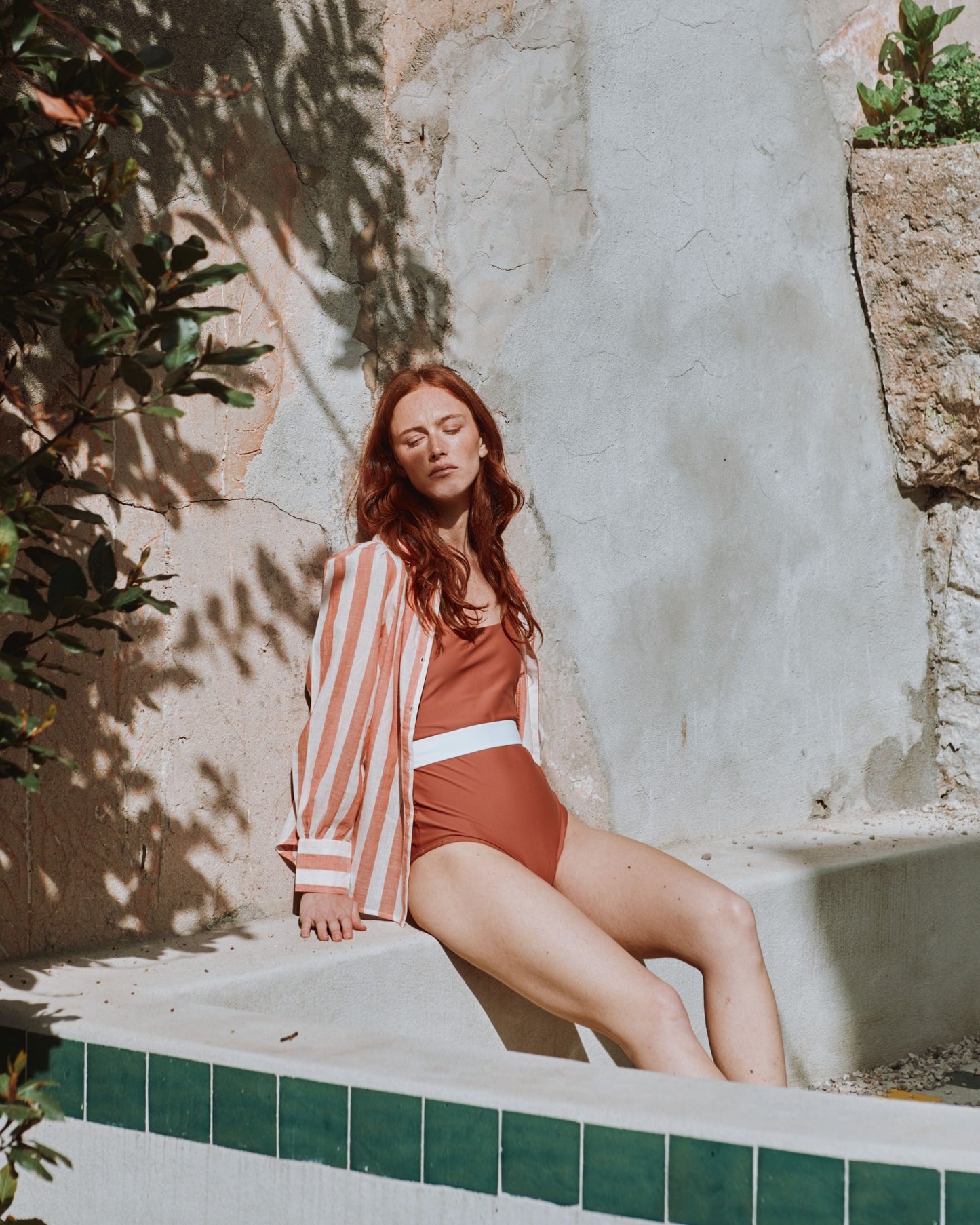 Maillot de bain 1 pièce ceinturé terracotta
