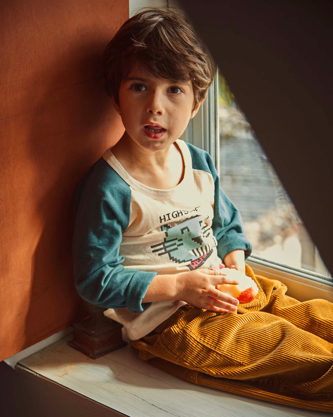 T-shirt bicolore coton bio écru et sapin