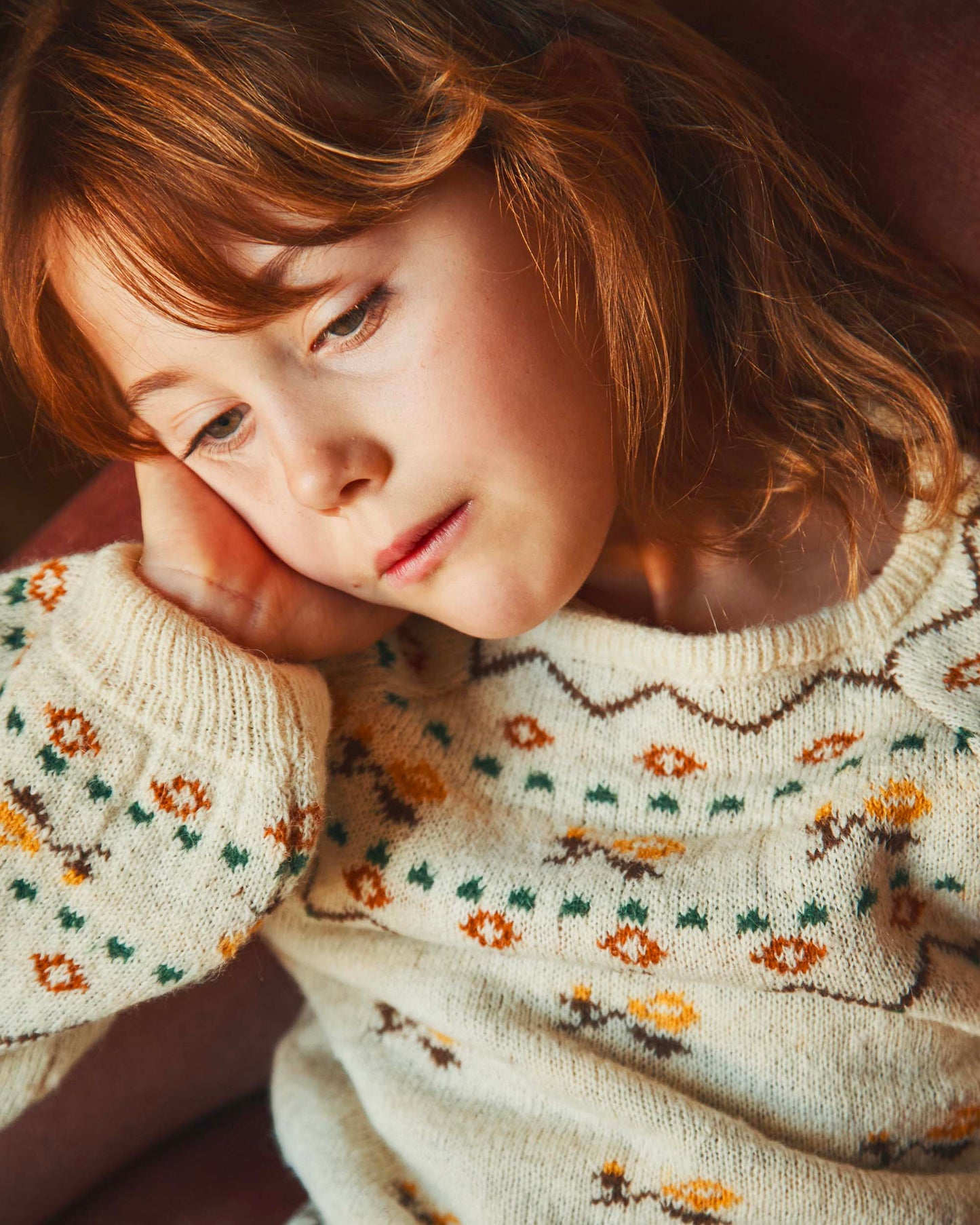 Pull jacquard écru et jaune