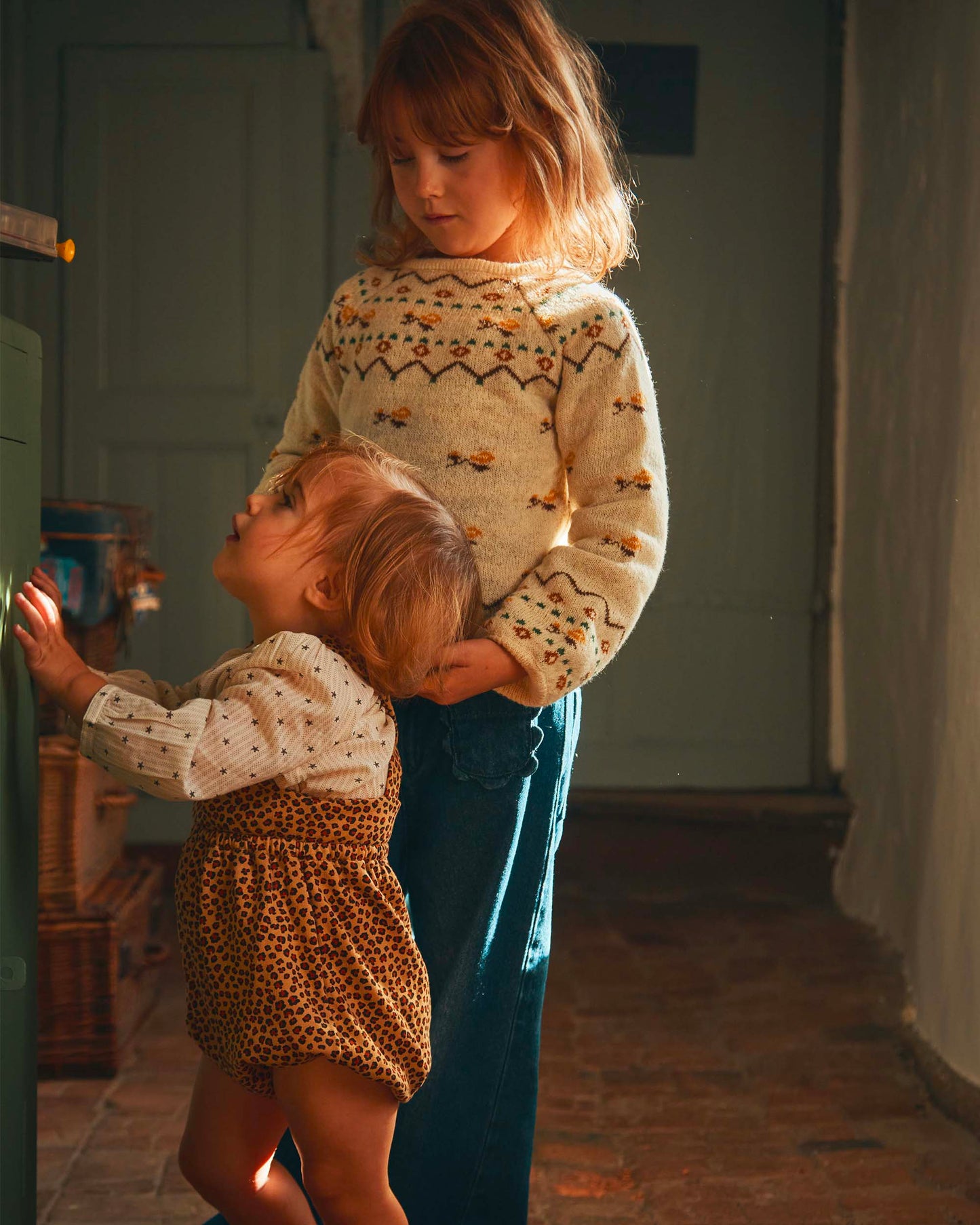 Pull jacquard écru et jaune