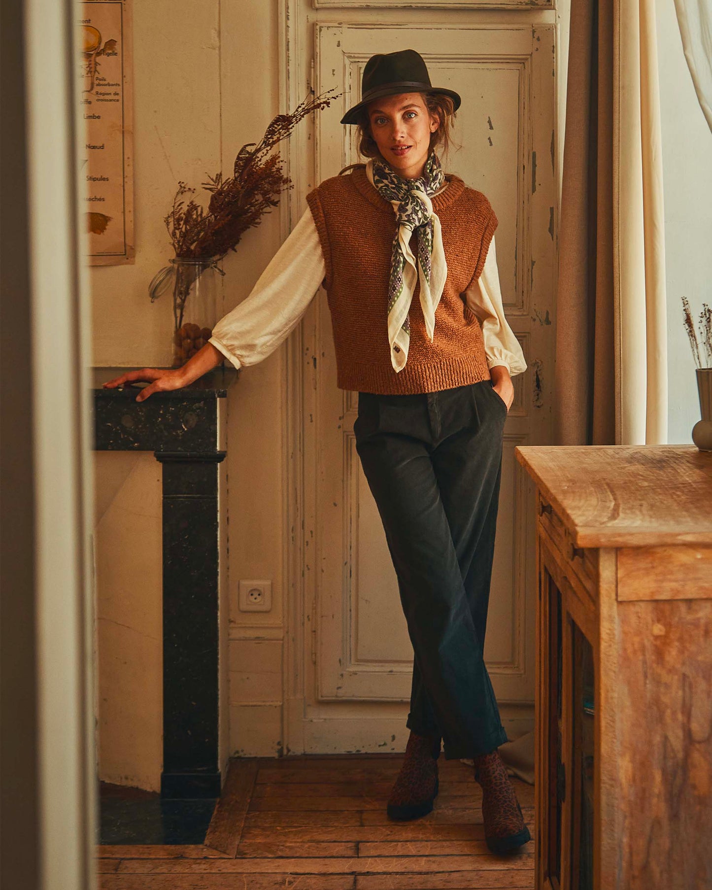 Pull sans manches laine recyclée caramel