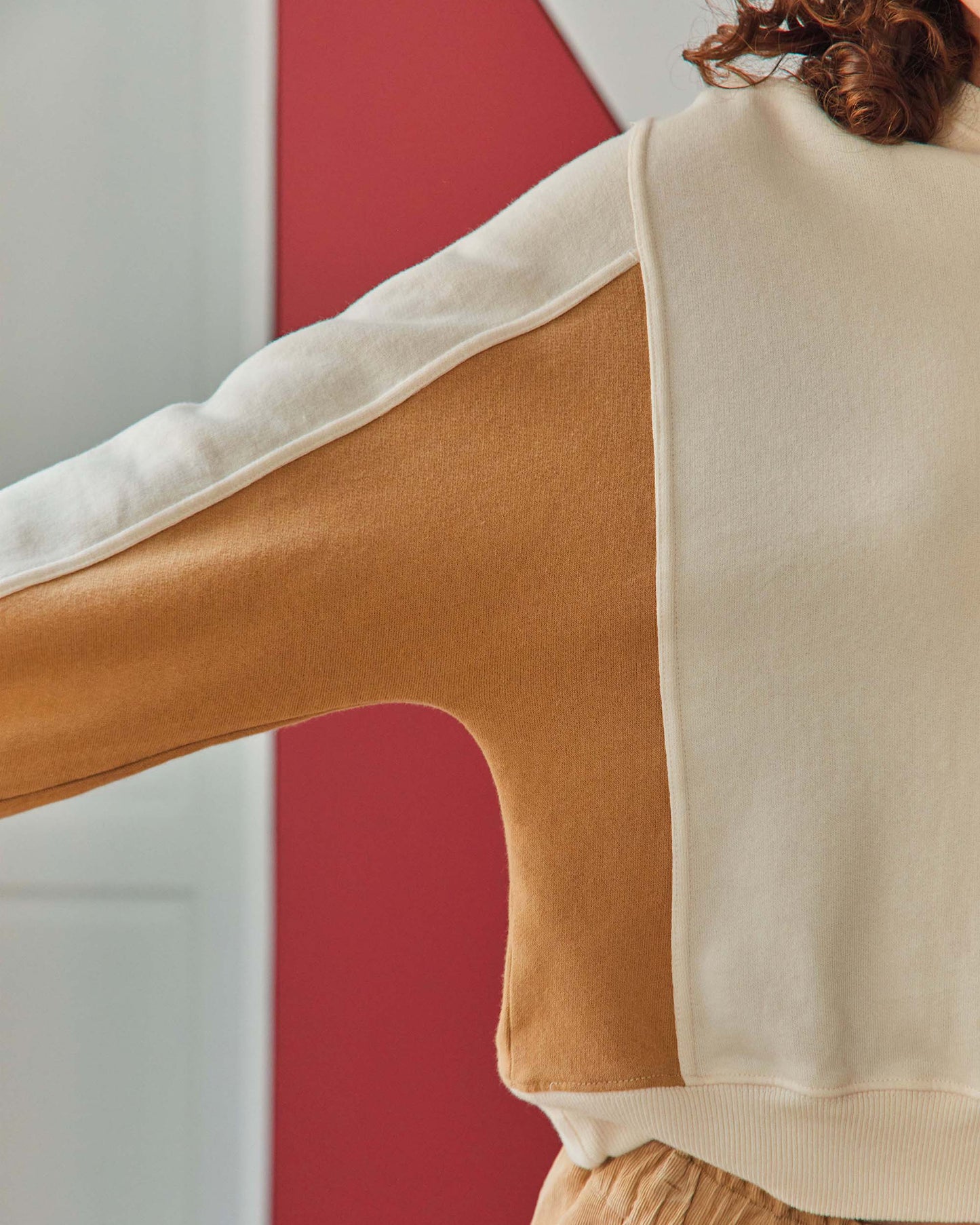 Sweat femme bicolore coton bio écru et beige