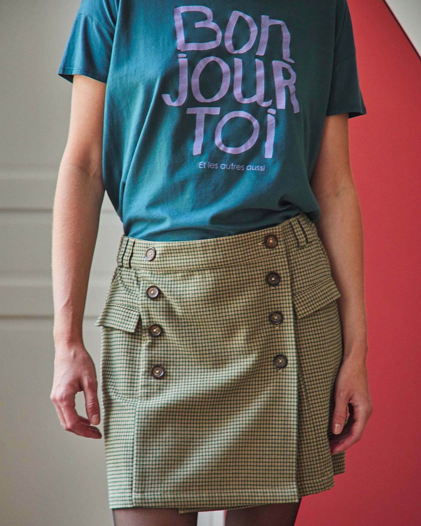 T-shirt Bonjour Toi coton bio vert sapin
