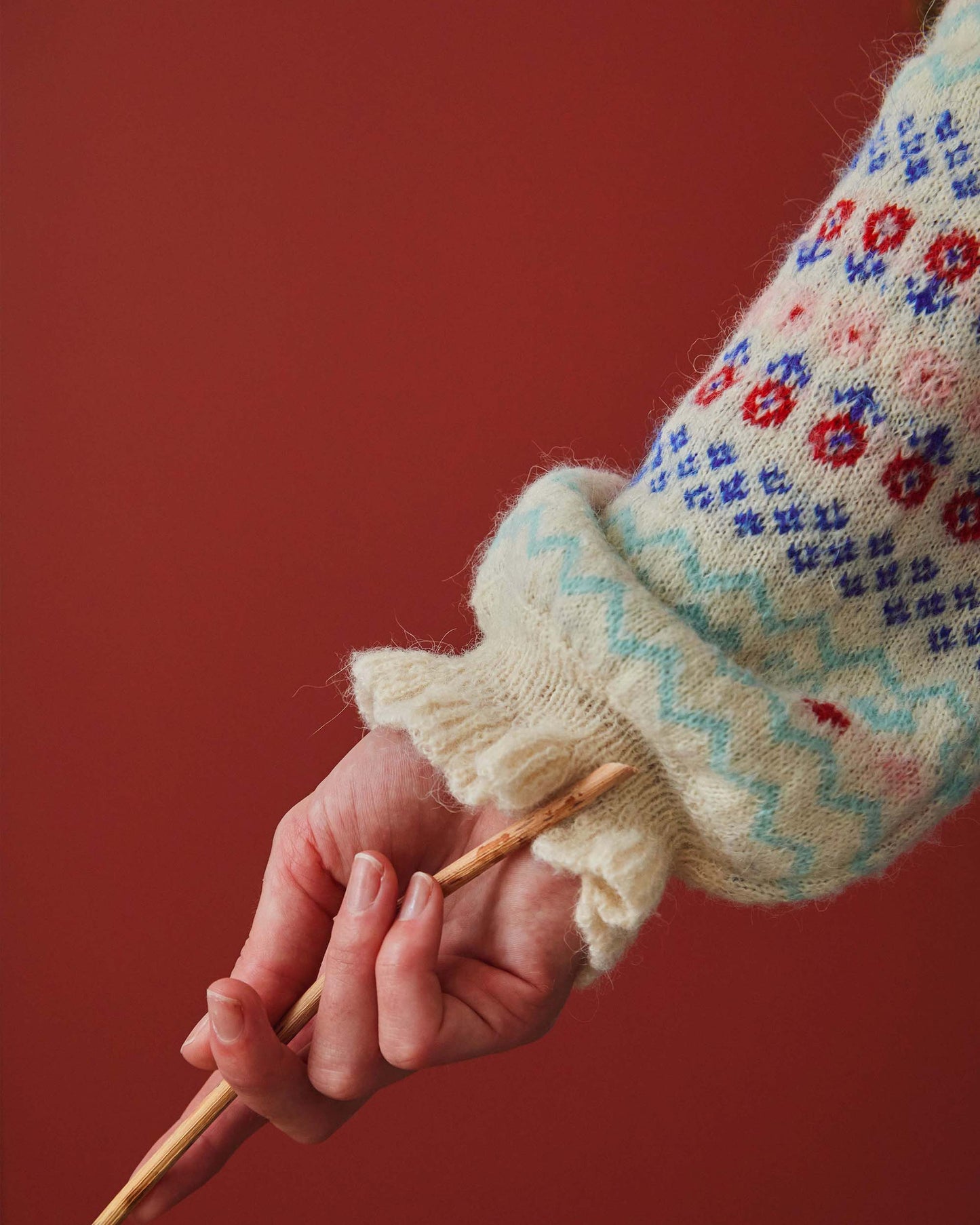 Pull femme jacquard écru et multicolore
