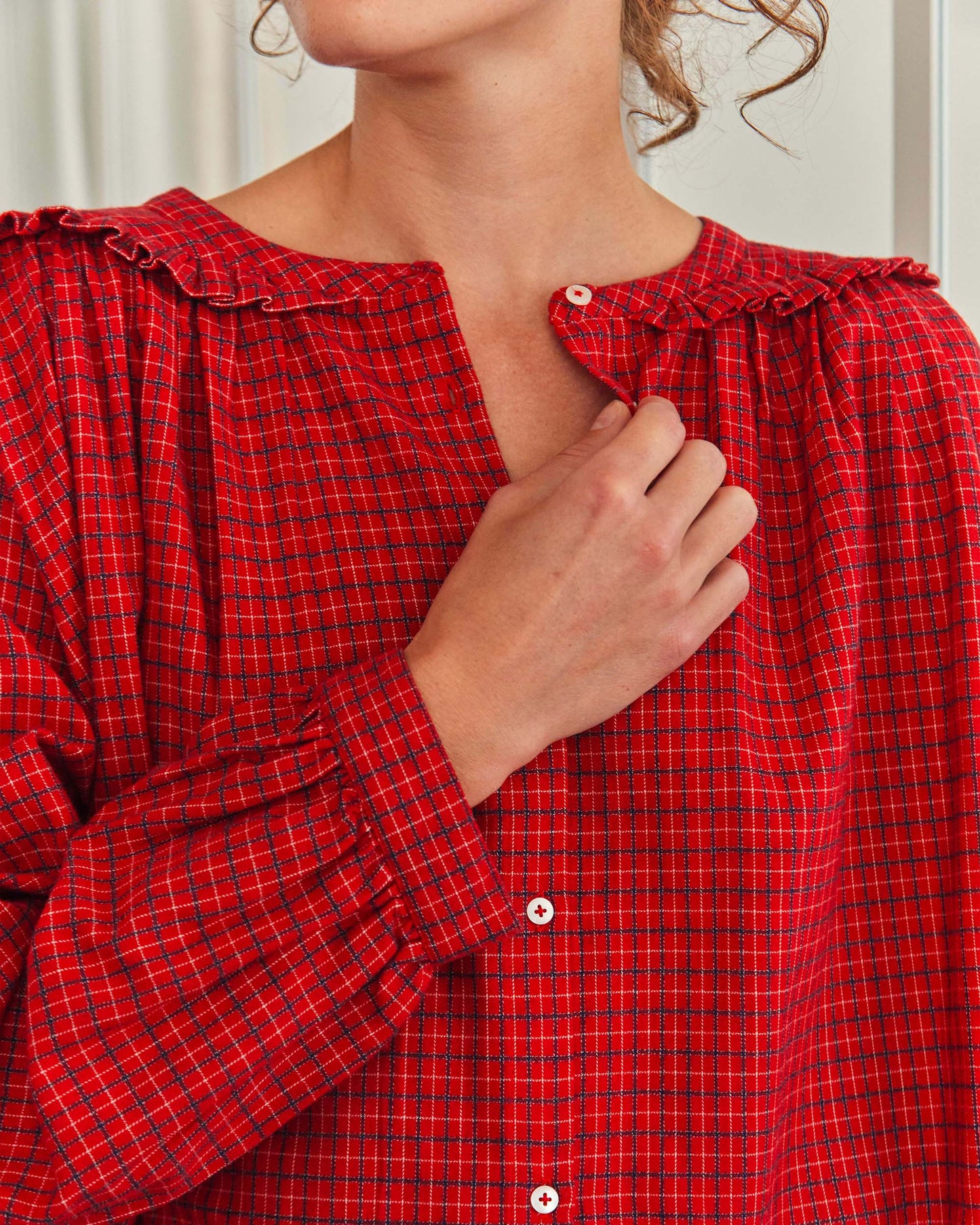 Blouse col marin écossais rouge