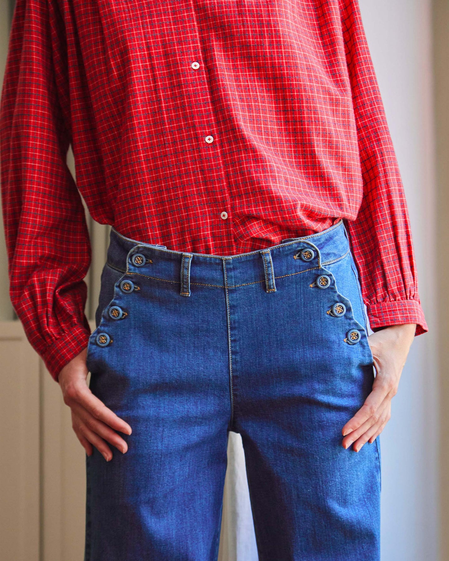 Blouse col marin écossais rouge