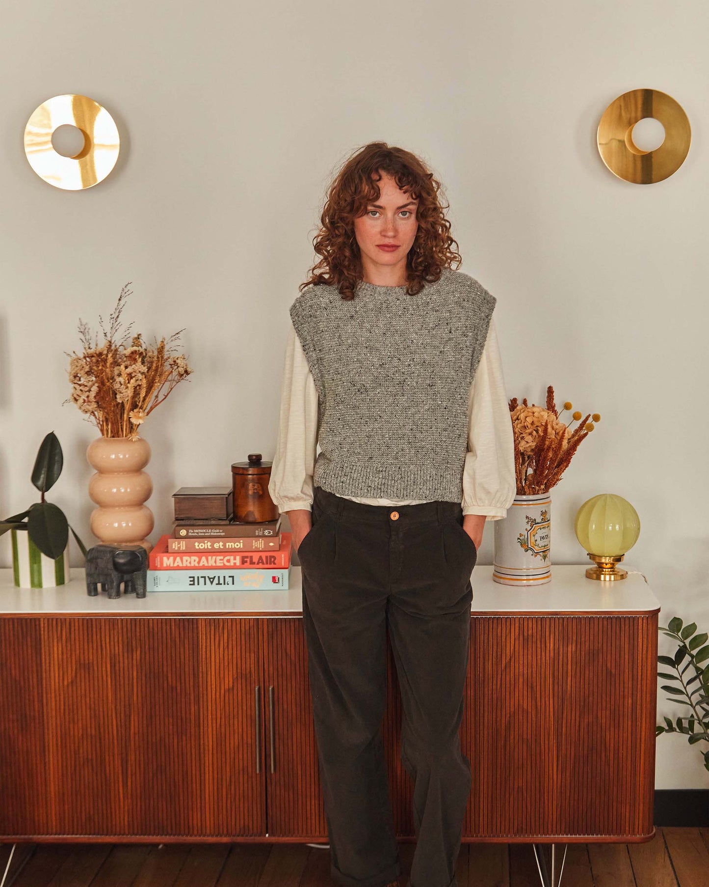 Pull sans manches laine recyclée gris chiné