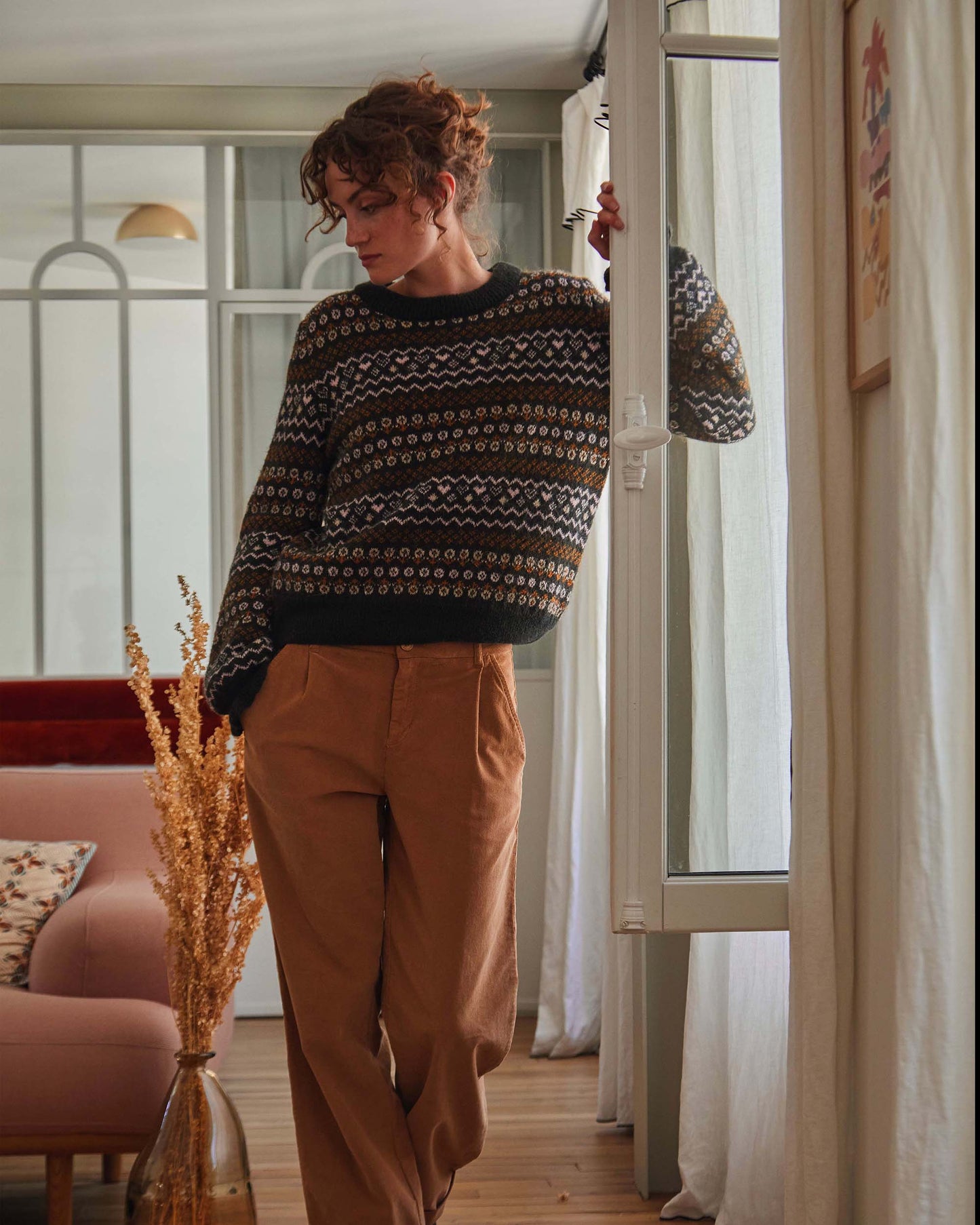 Pull femme jacquard bitume