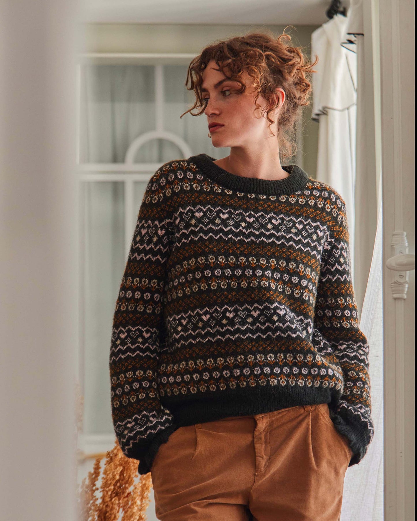 Pull femme jacquard bitume