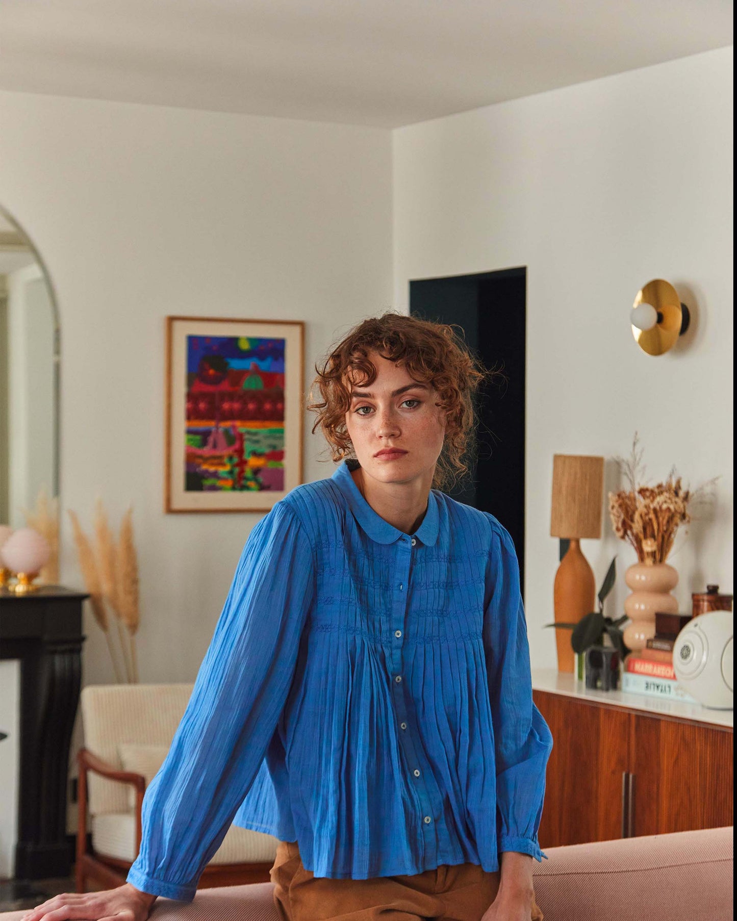 Blouse plissée azur