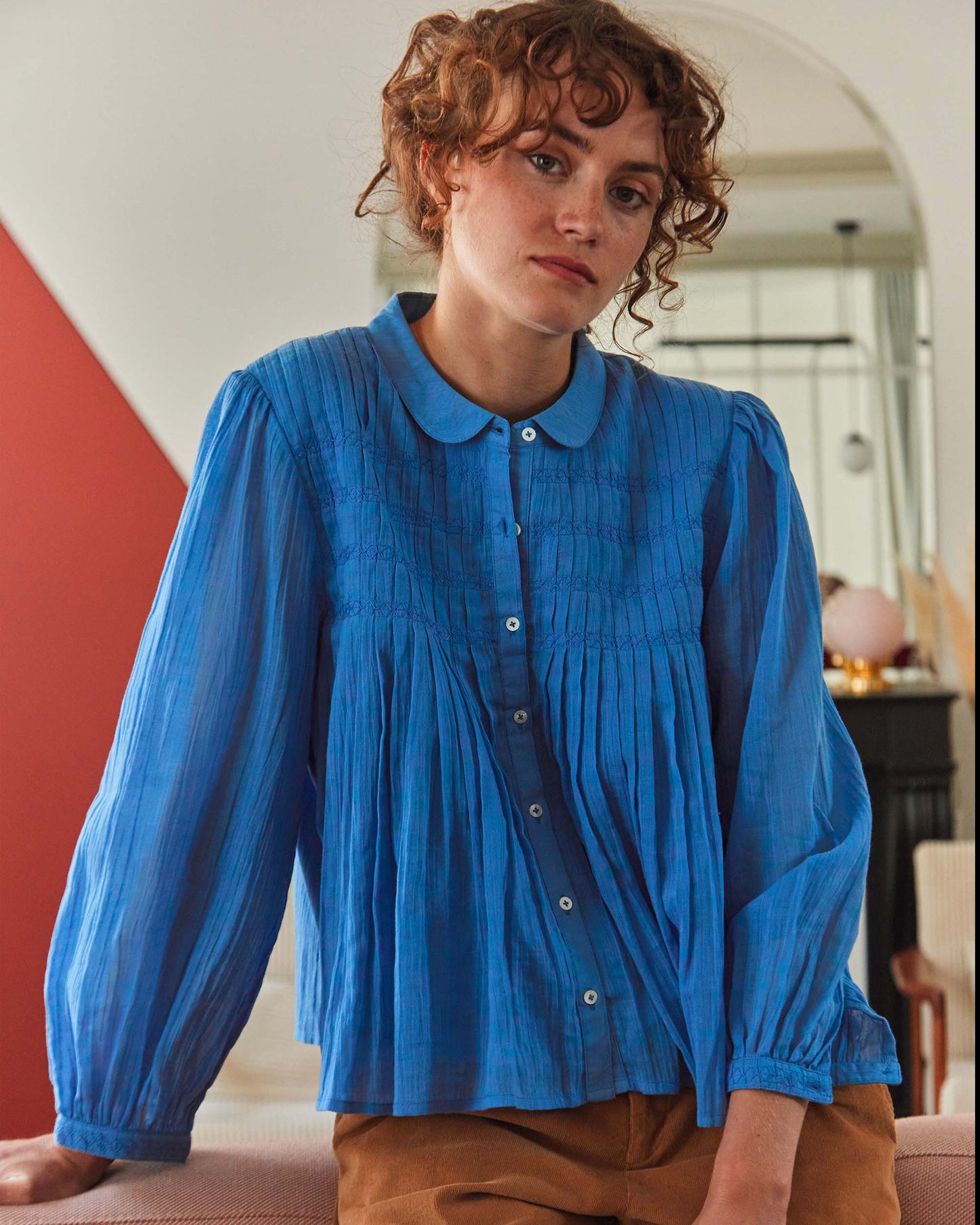 Blouse plissée azur