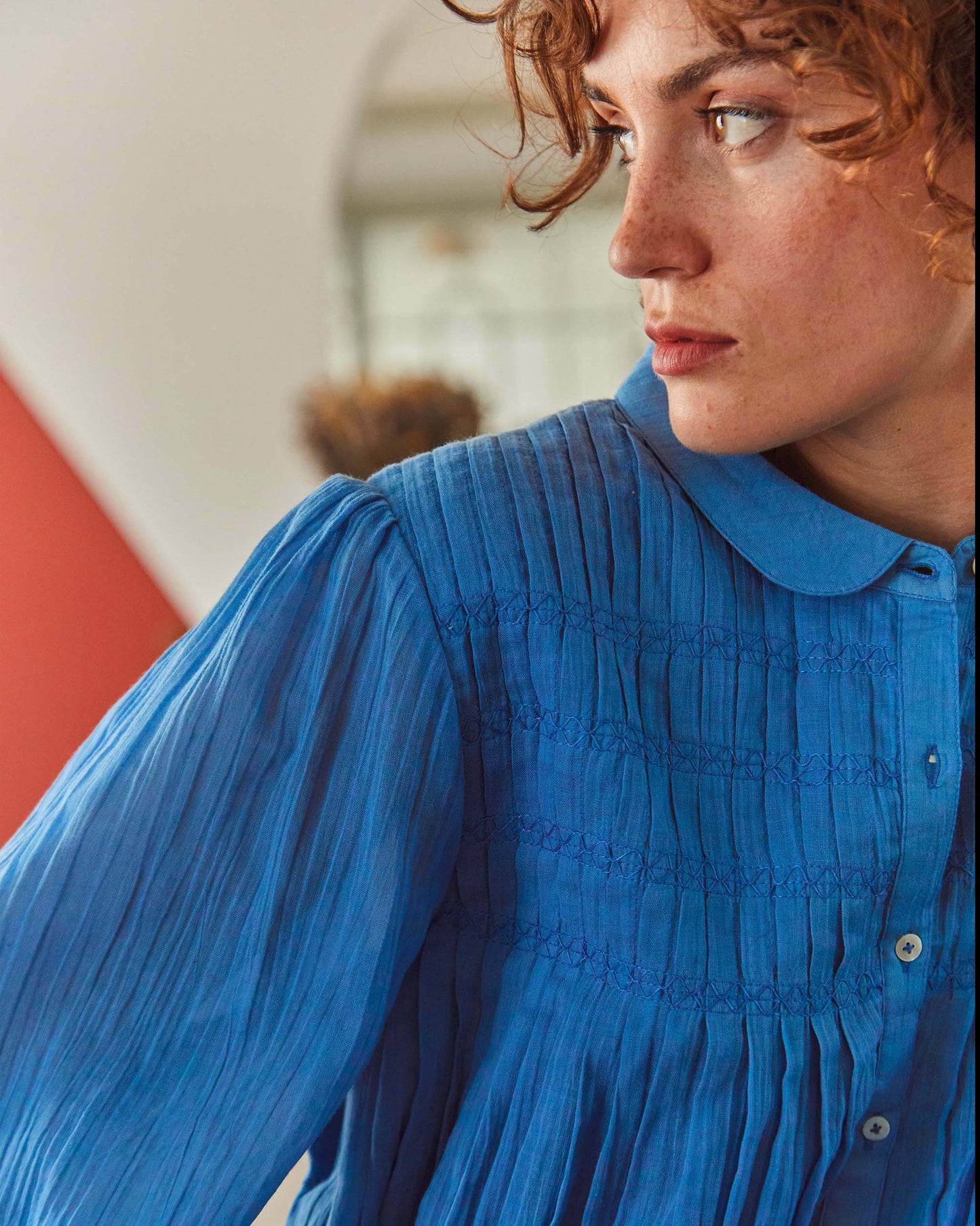 Blouse plissée azur