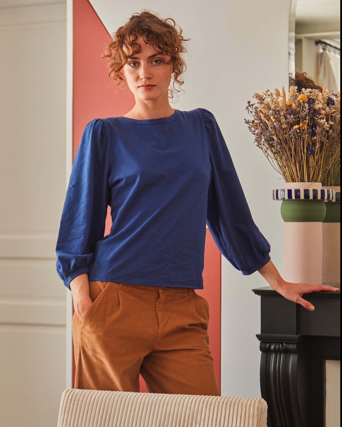 T-shirt manches ballons coton bio navy
