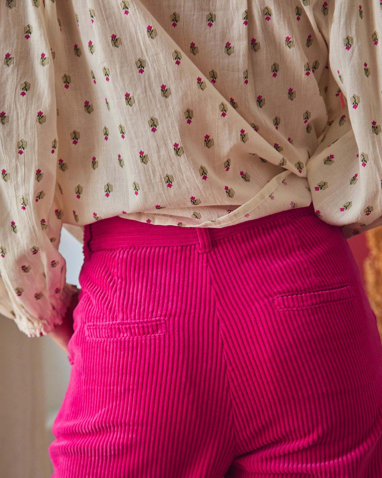 Pantalon ample velours fushia