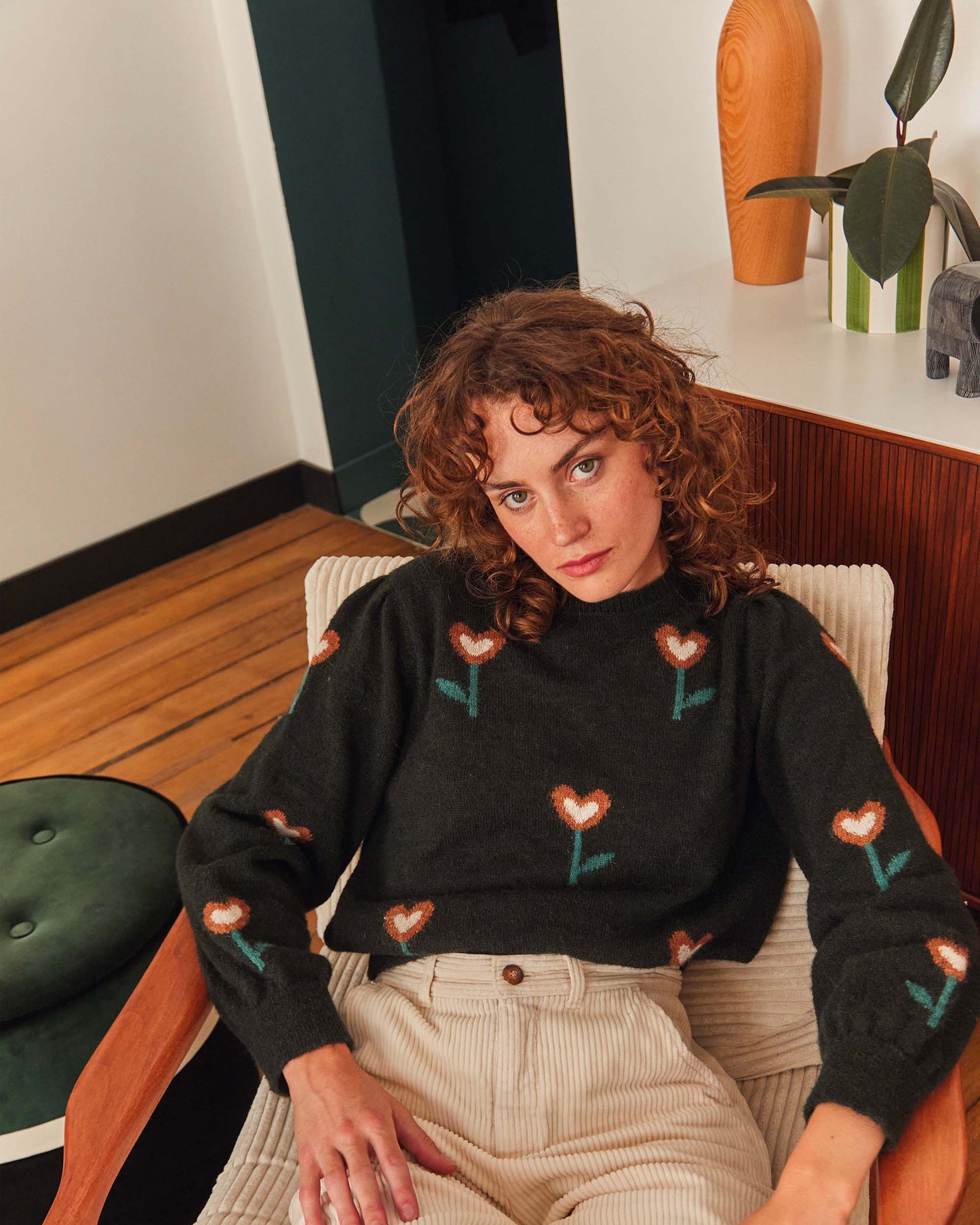 Pull femme tulipe bitume