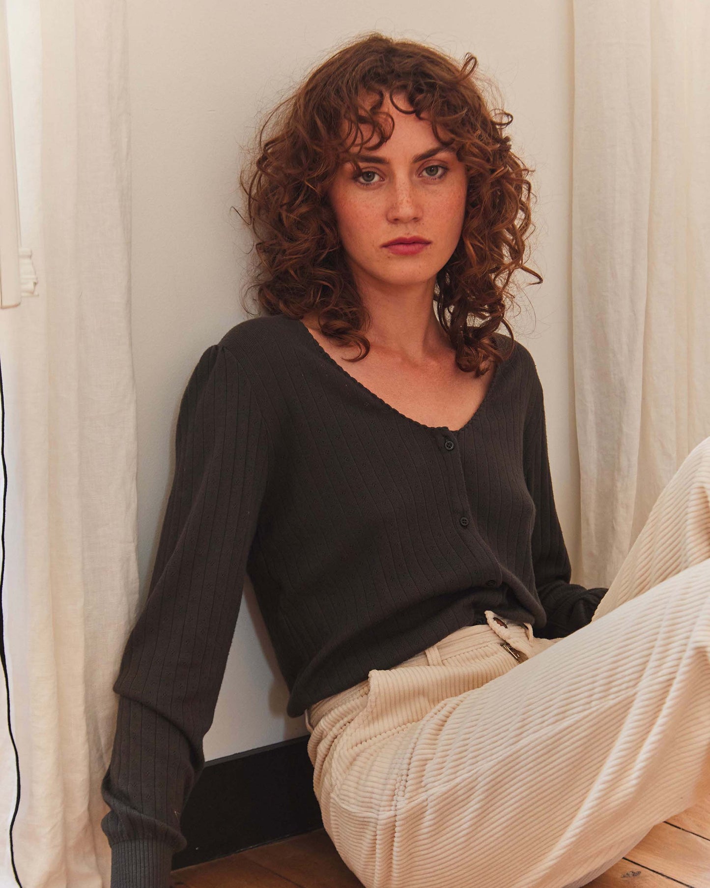 Cardigan coton et modal ajouré bitume