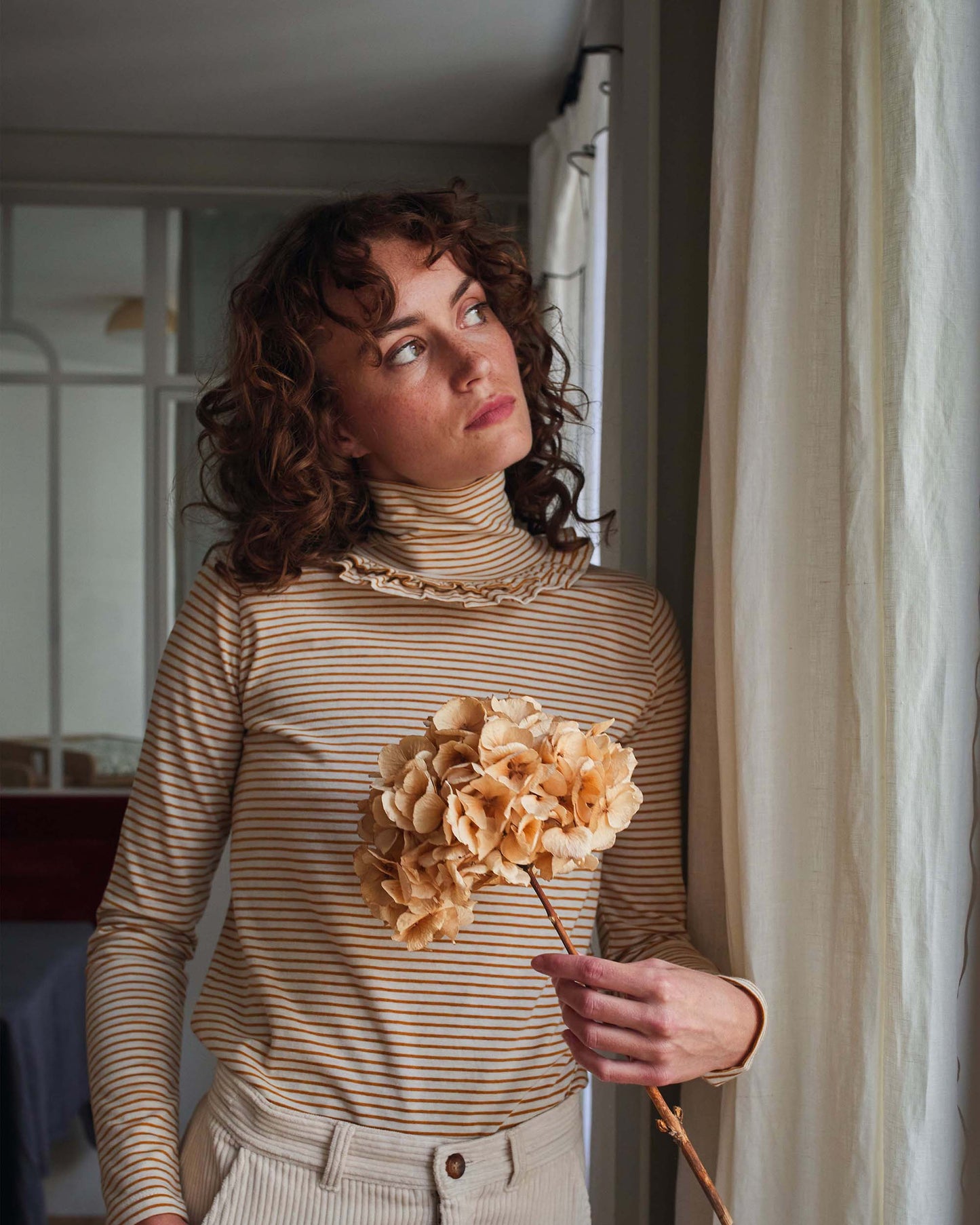 Sous-pull femme rayures coton bio biscotte