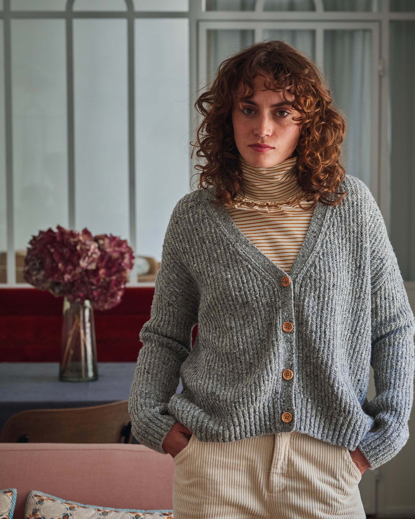 Cardigan femme oversize laine recyclée gris