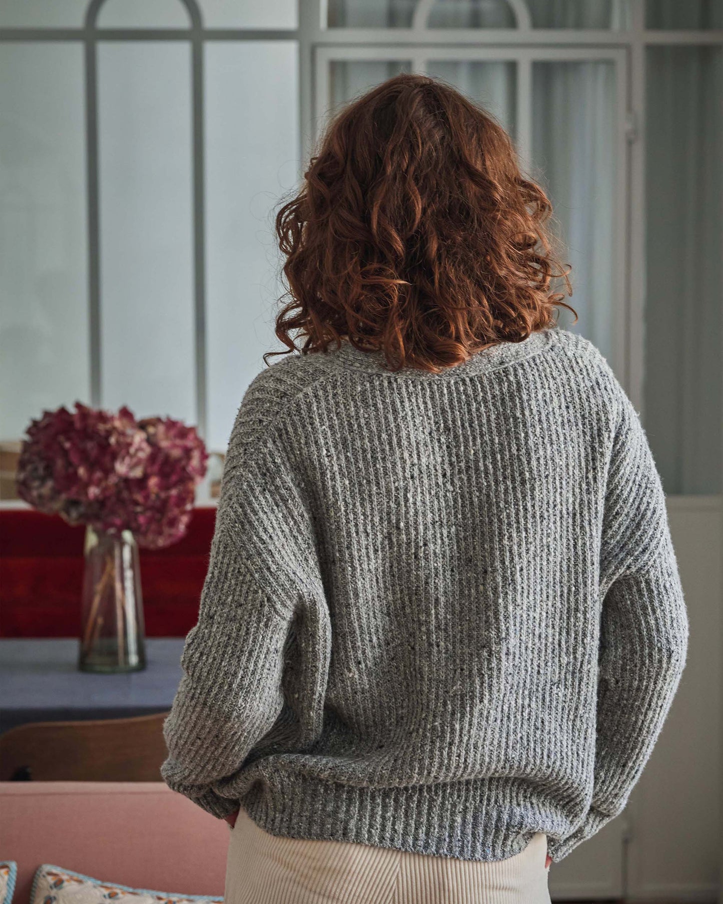 Cardigan femme oversize laine recyclée gris