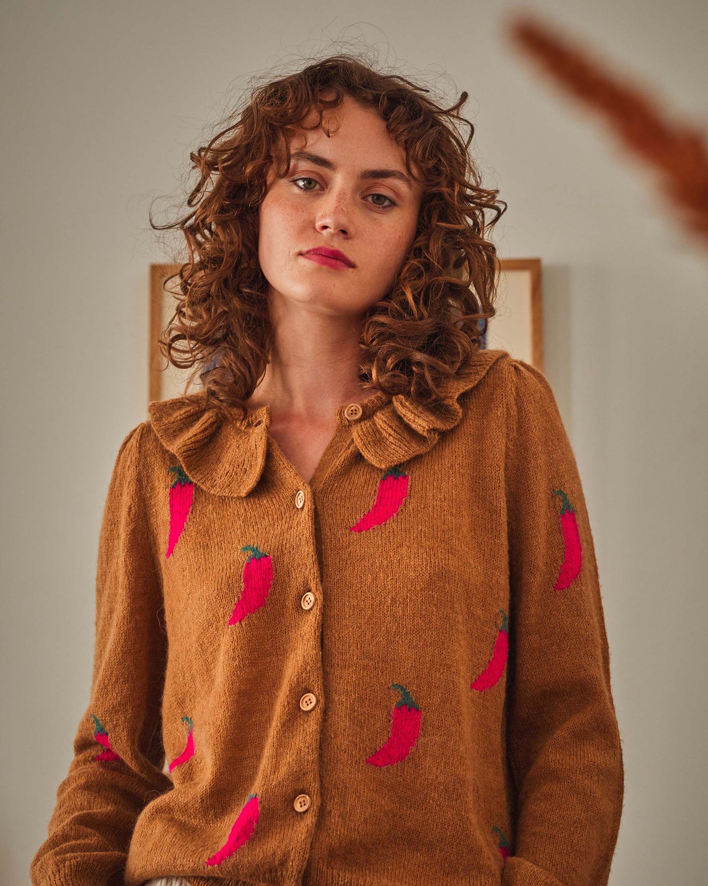 Cardigan femme collerette piment marron