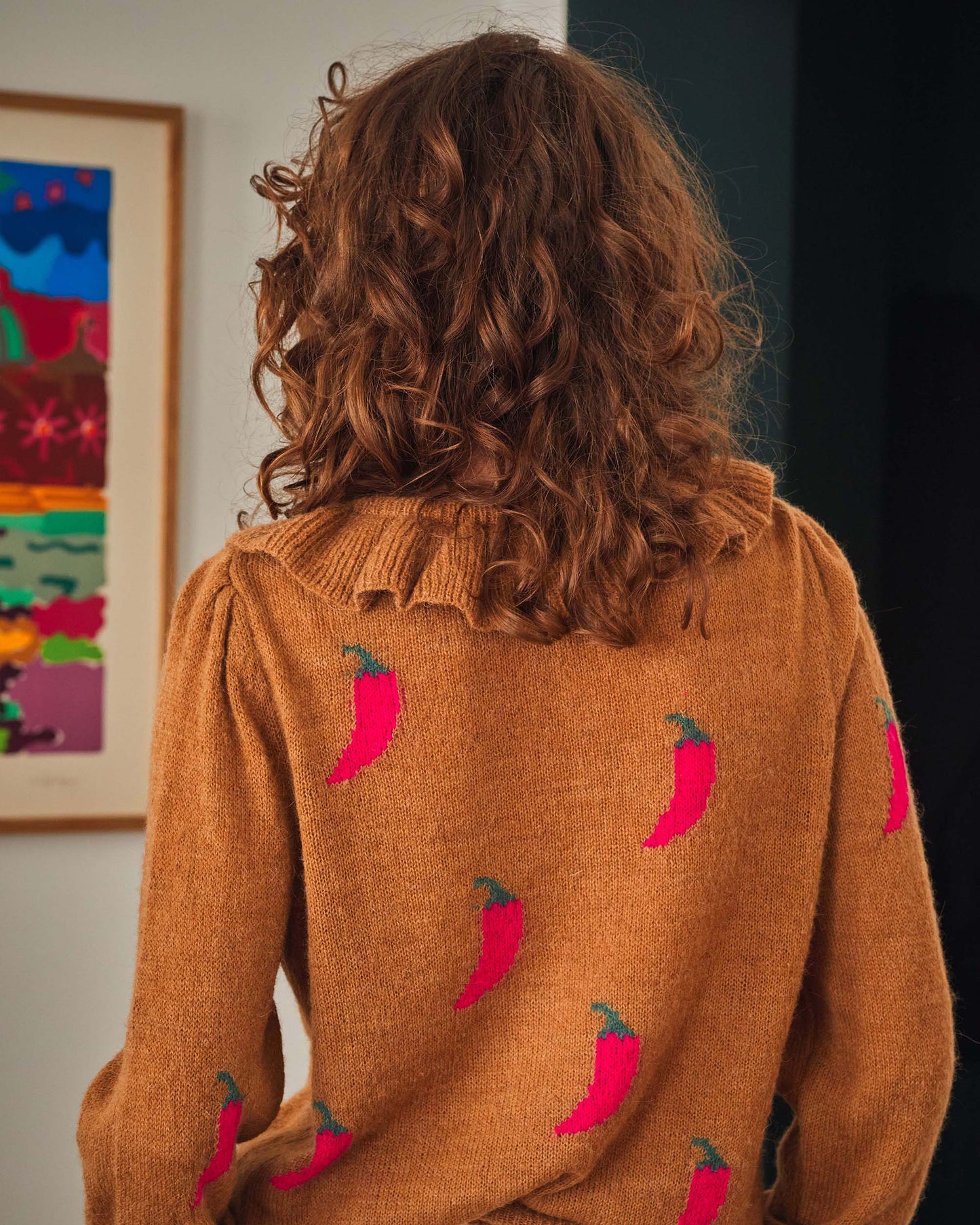 Cardigan femme collerette piment marron