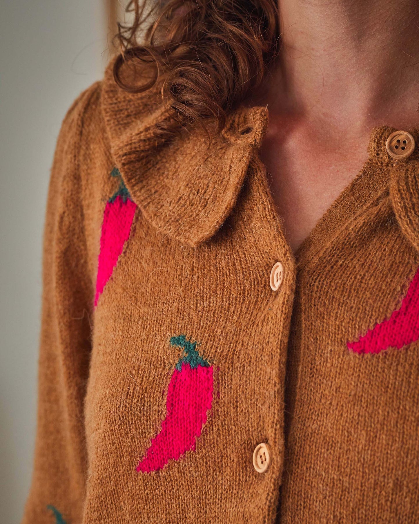 Cardigan femme collerette piment marron