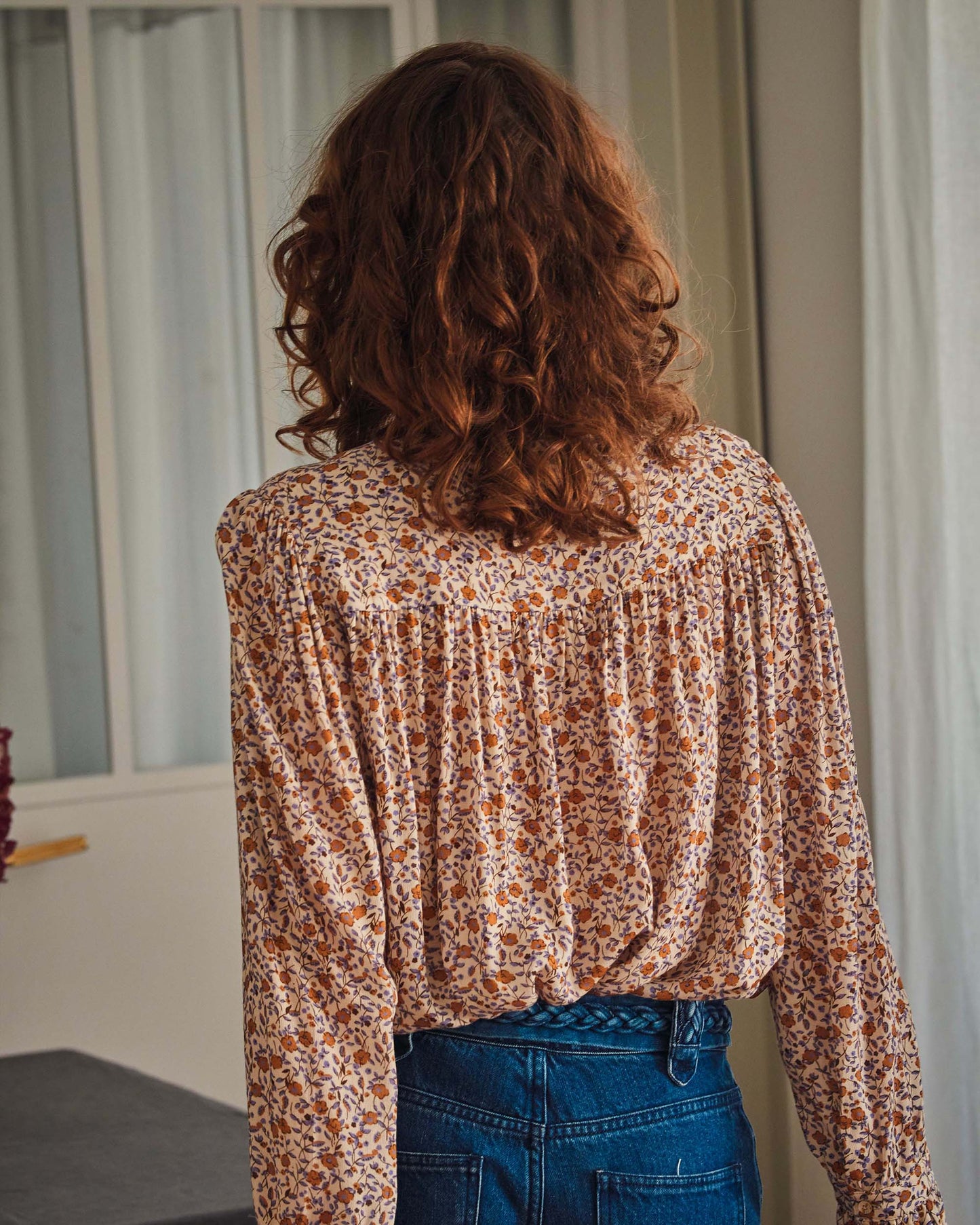 Blouse campanule marron et violet