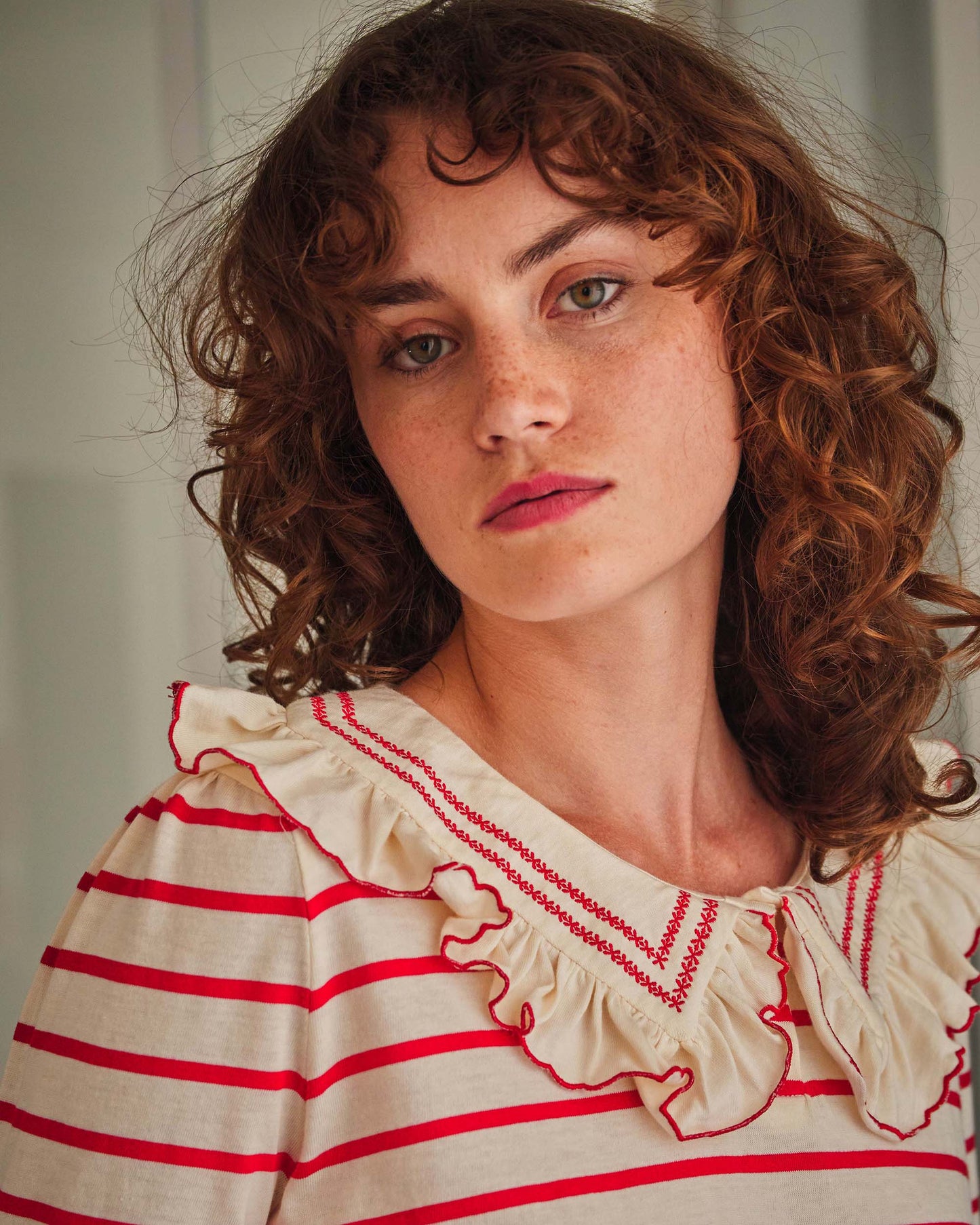 T-shirt rayures coton bio écru et rouge