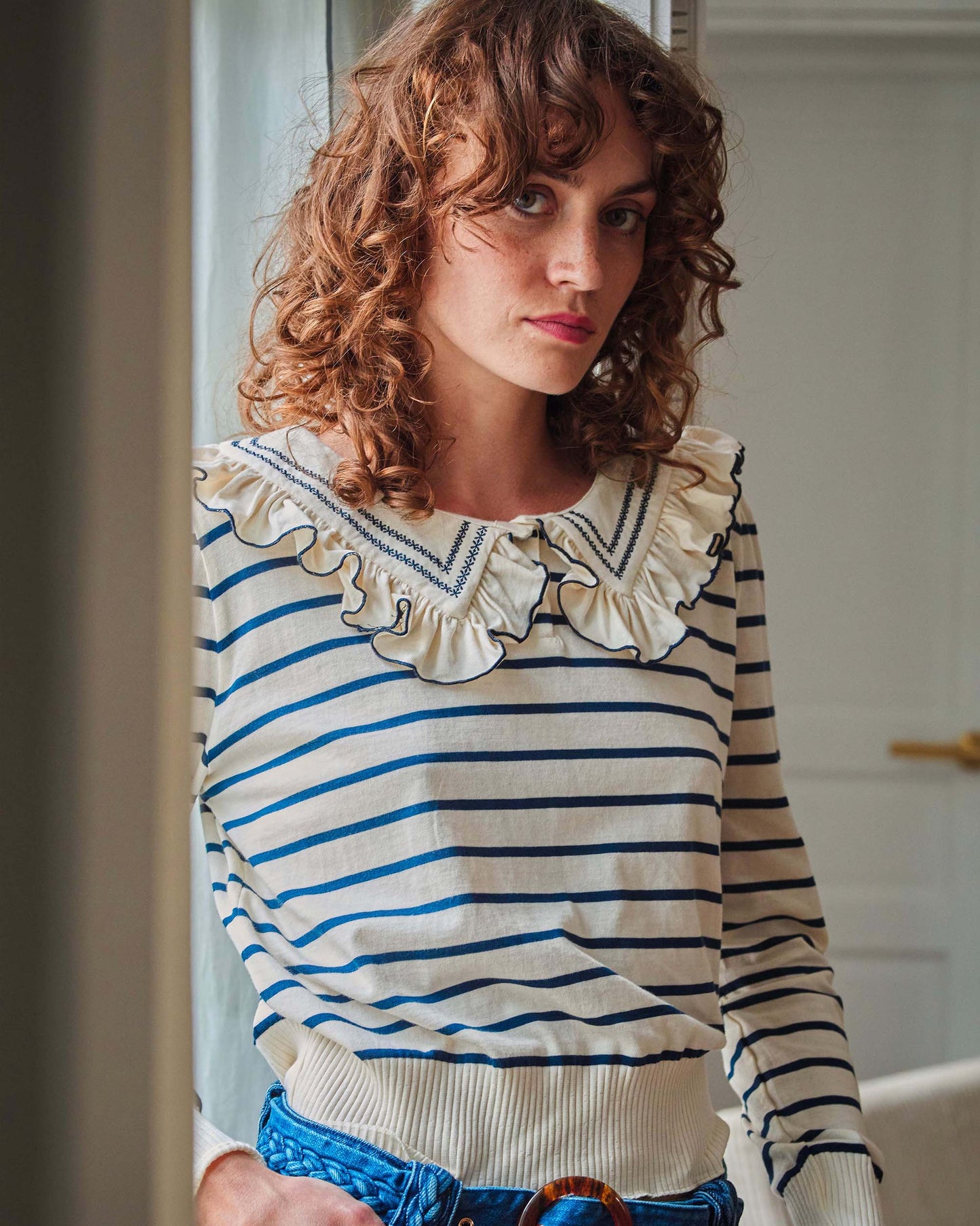 T-shirt rayures coton bio écru et marine