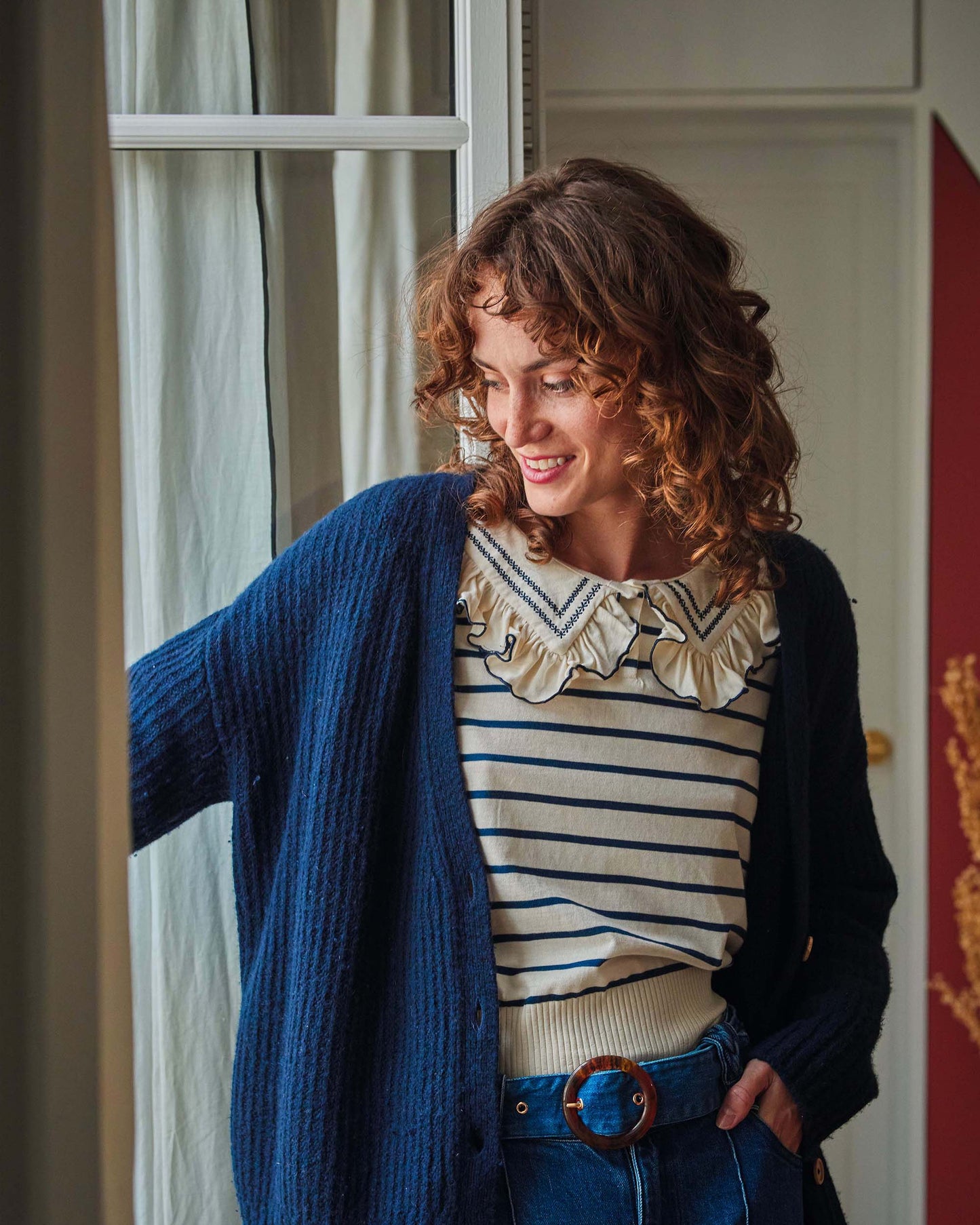 Cardigan femme oversize laine recyclée marine