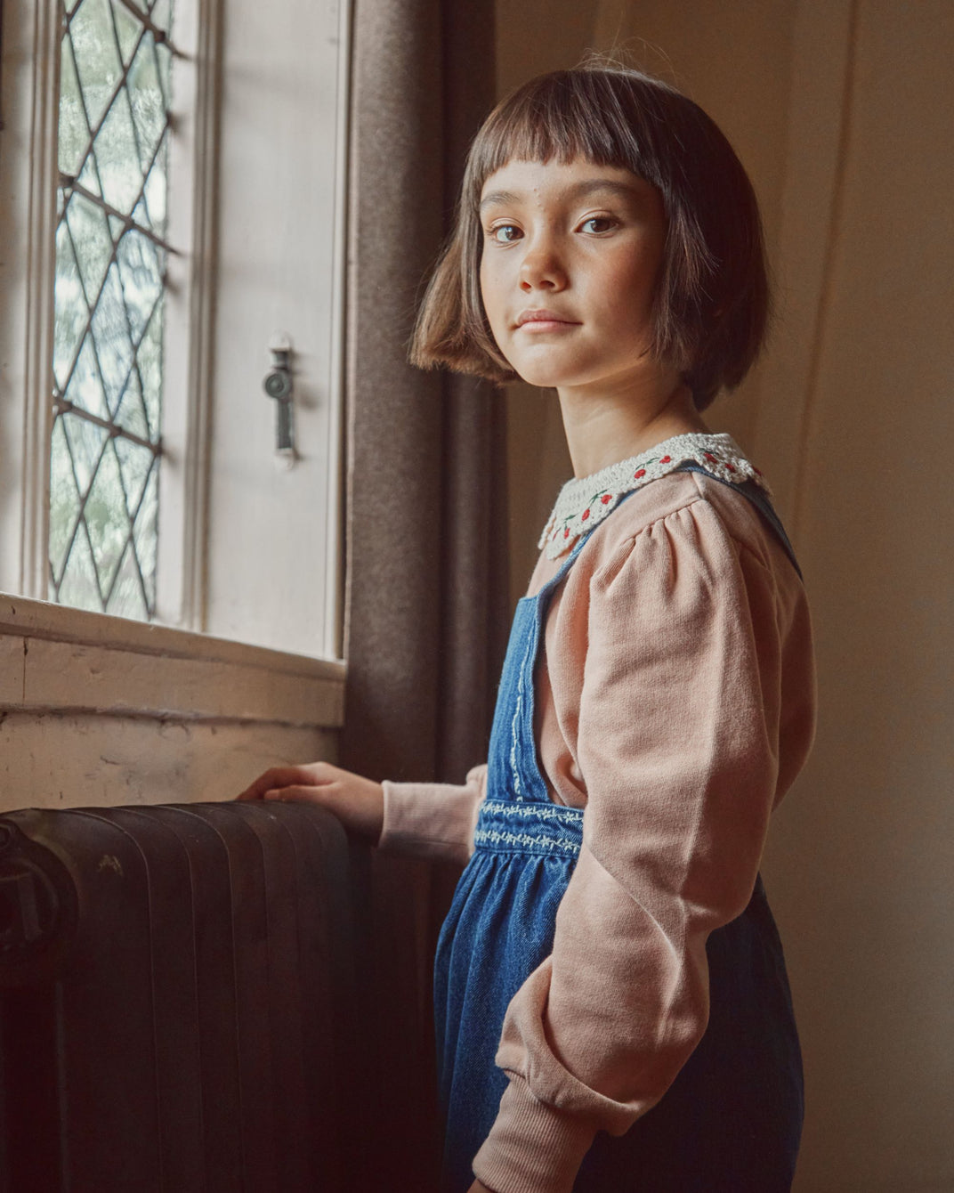 Sweat coton bio col brodé blush