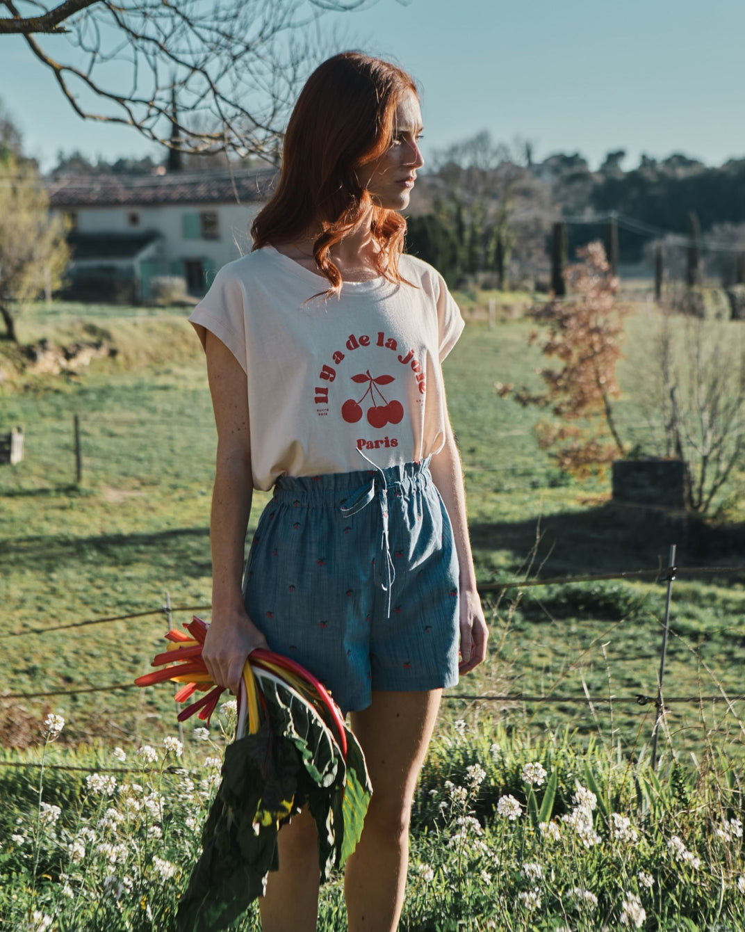 Short femme - Chambray brodé cerises