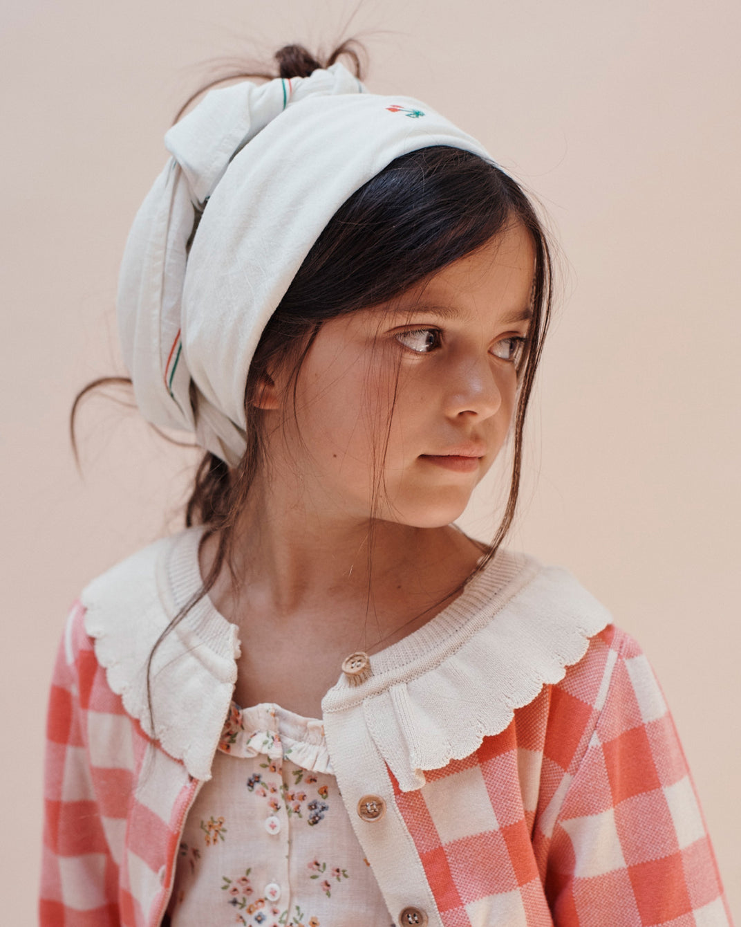 Cardigan coton bio fille vichy rose