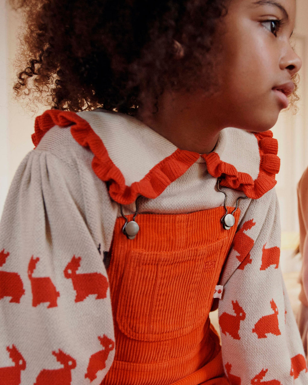 Pull jacquard lapin fille coton bio écru