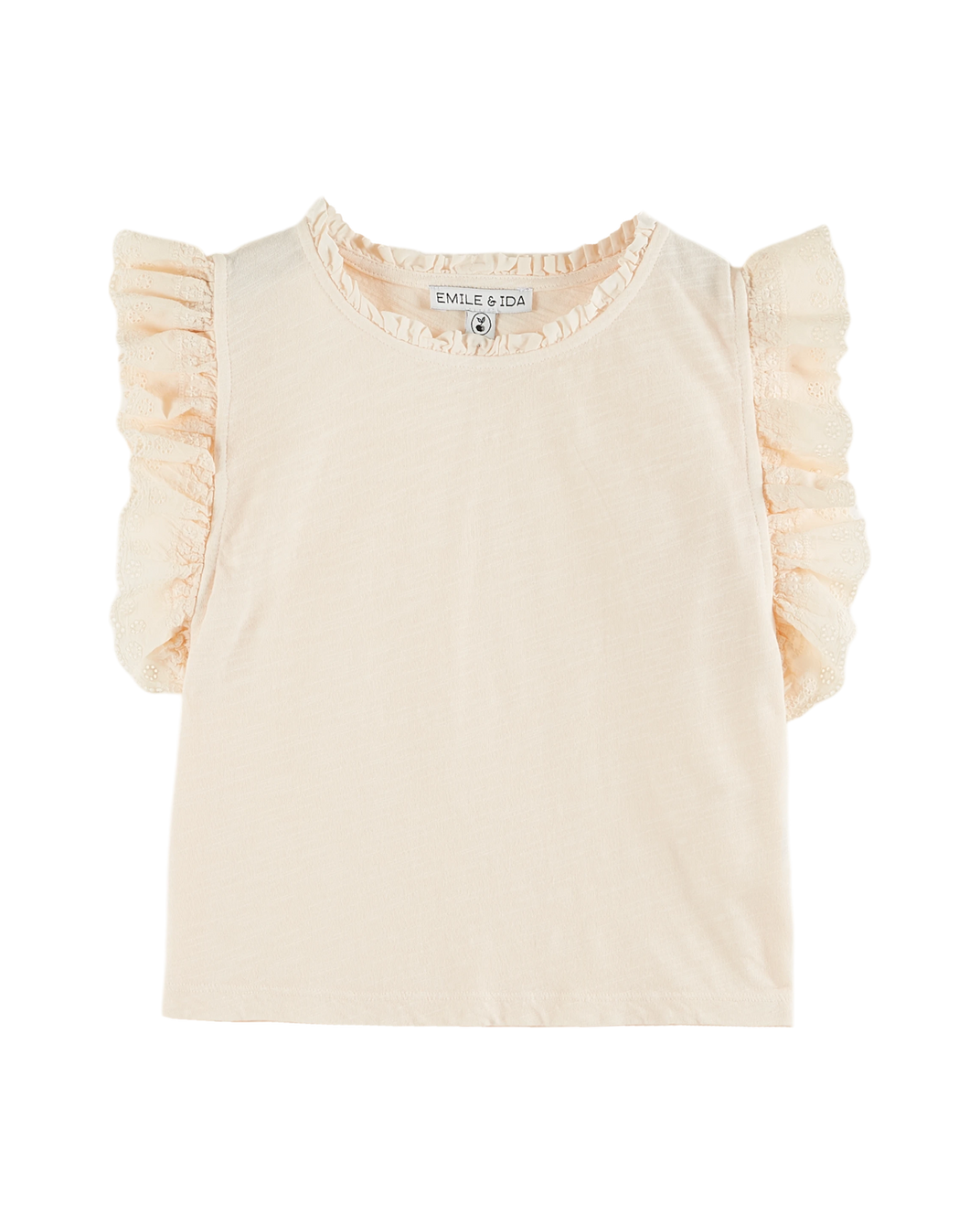 Organic cotton T-shirt with cream English embroidery