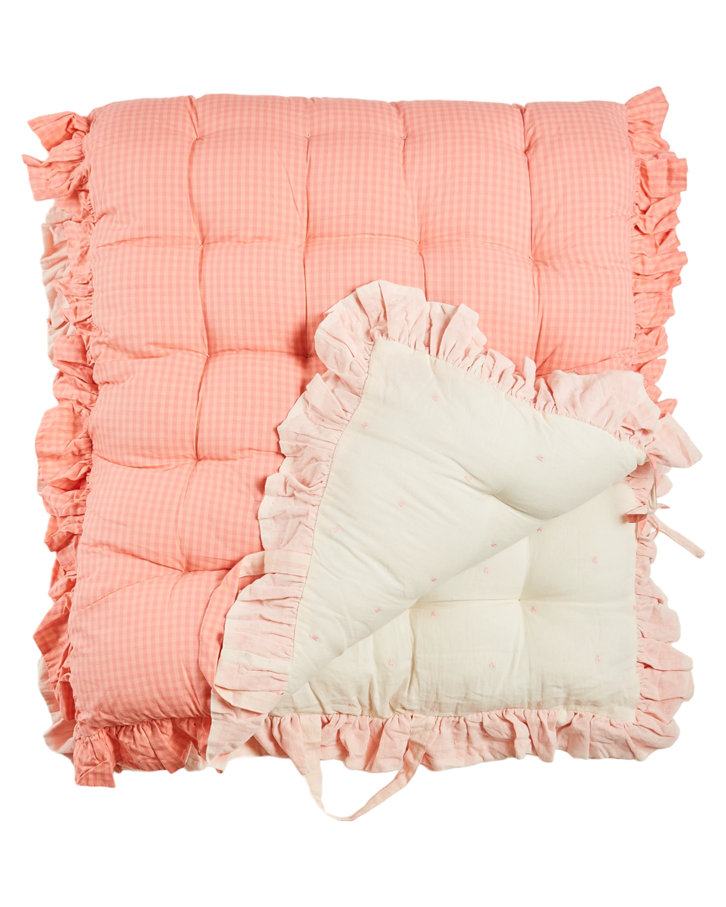 Reversible mattress with pastel heart and pink gingham