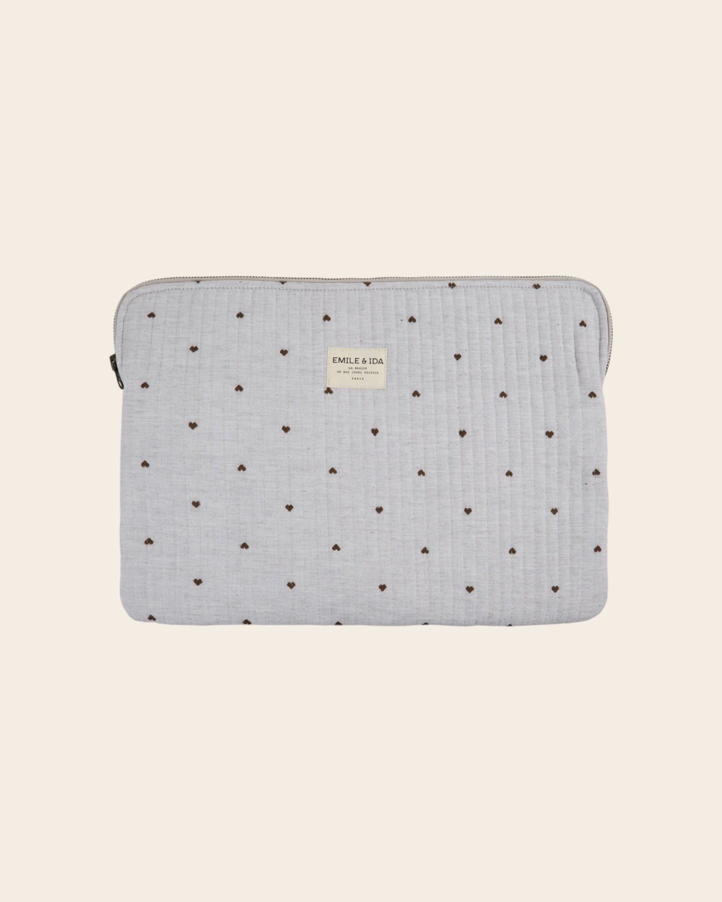 Pochette d'ordinateur coeur gris