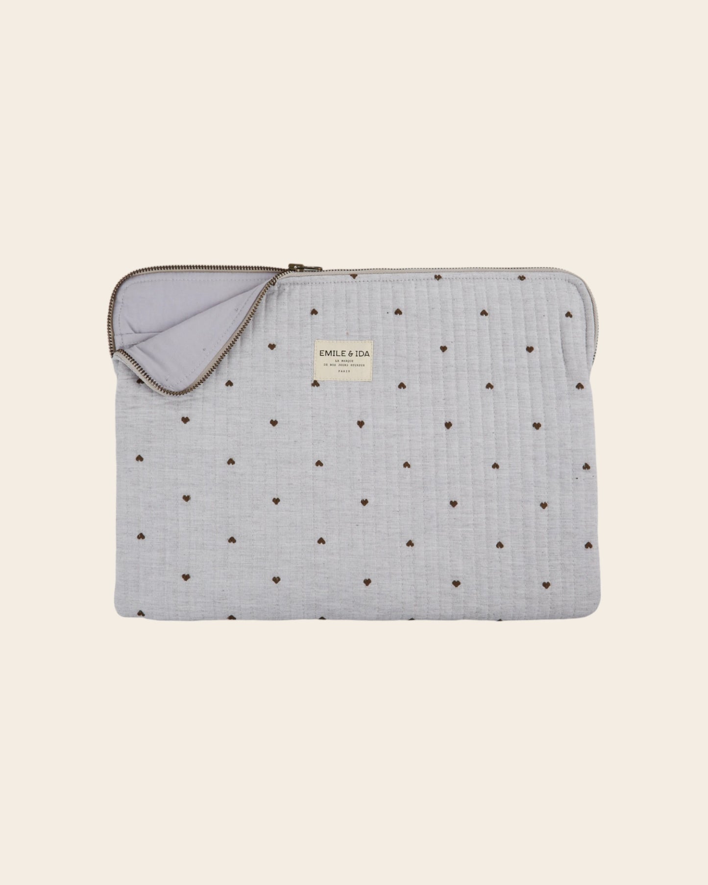 Pochette d'ordinateur coeur gris