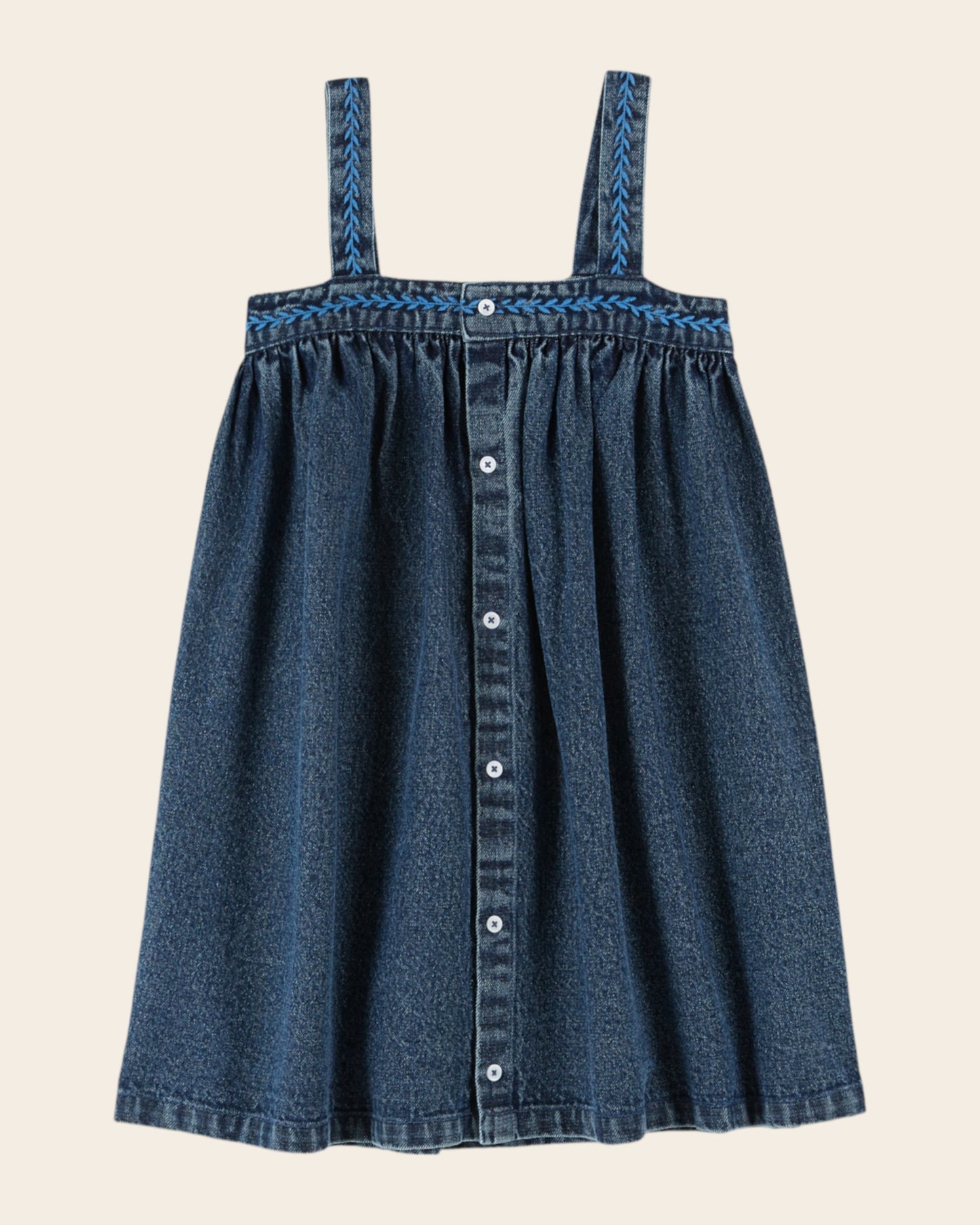 loose denim strap dress