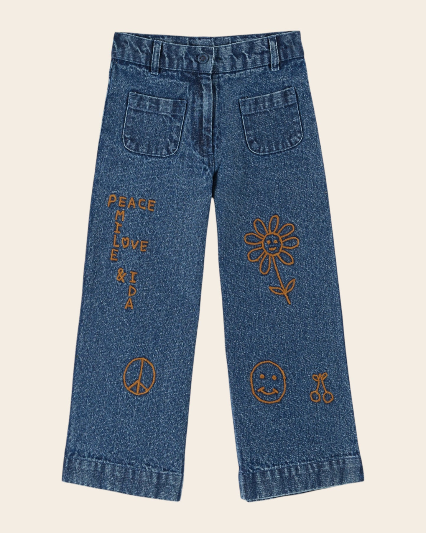 Pantalon brodé hippy denim