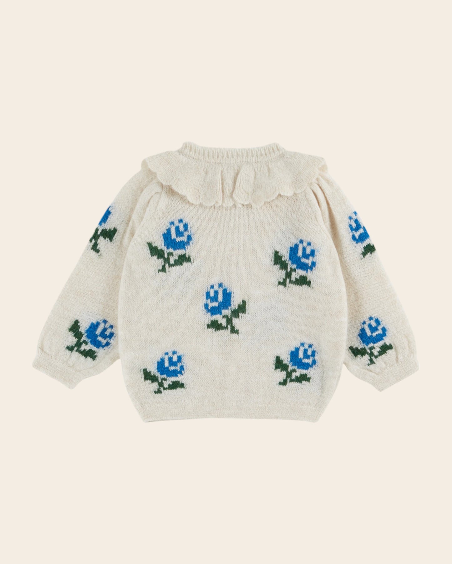 Cardigan col volanté fleurs écru